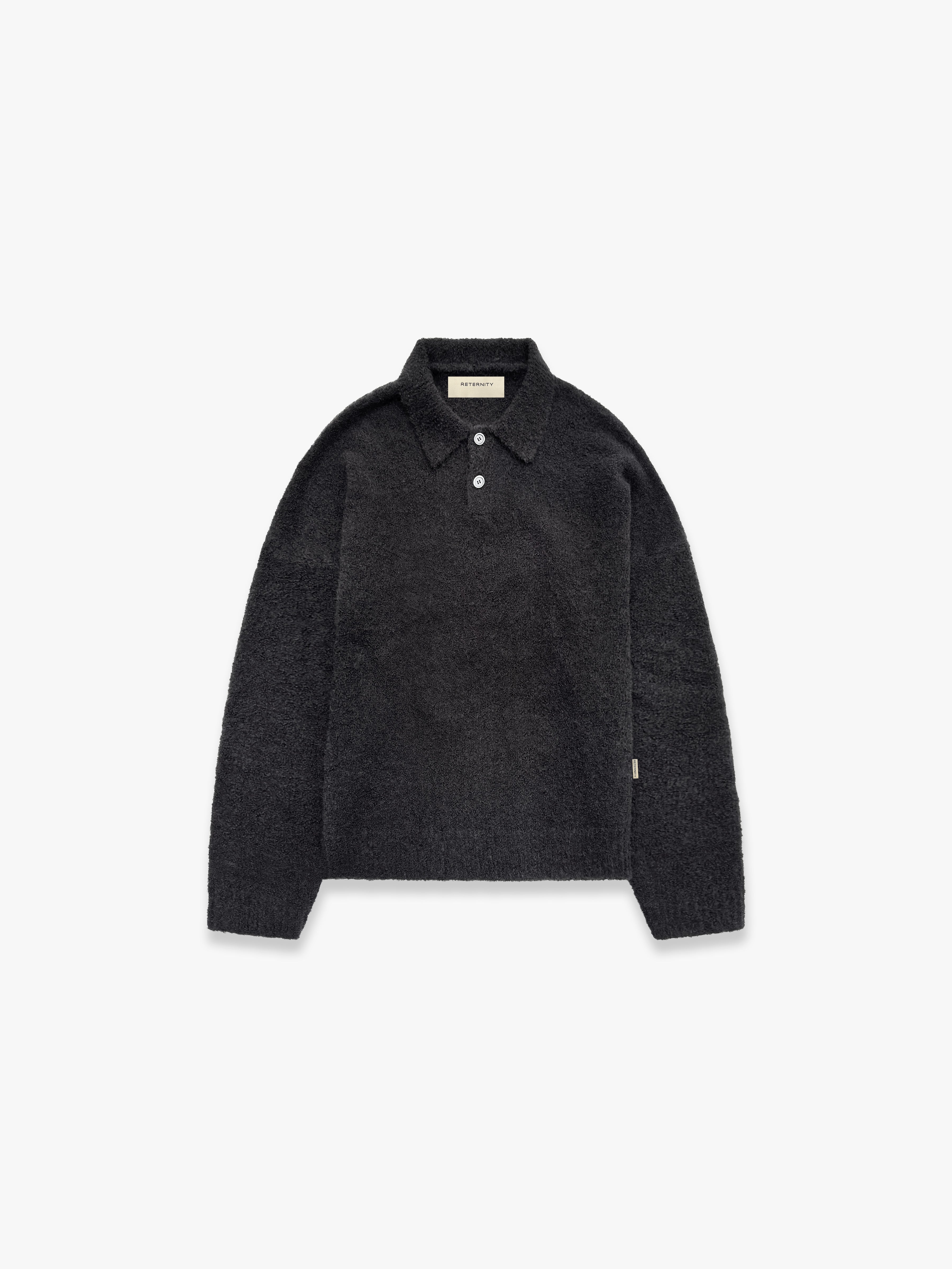 BOUCLE KNIT POLO - BLACK