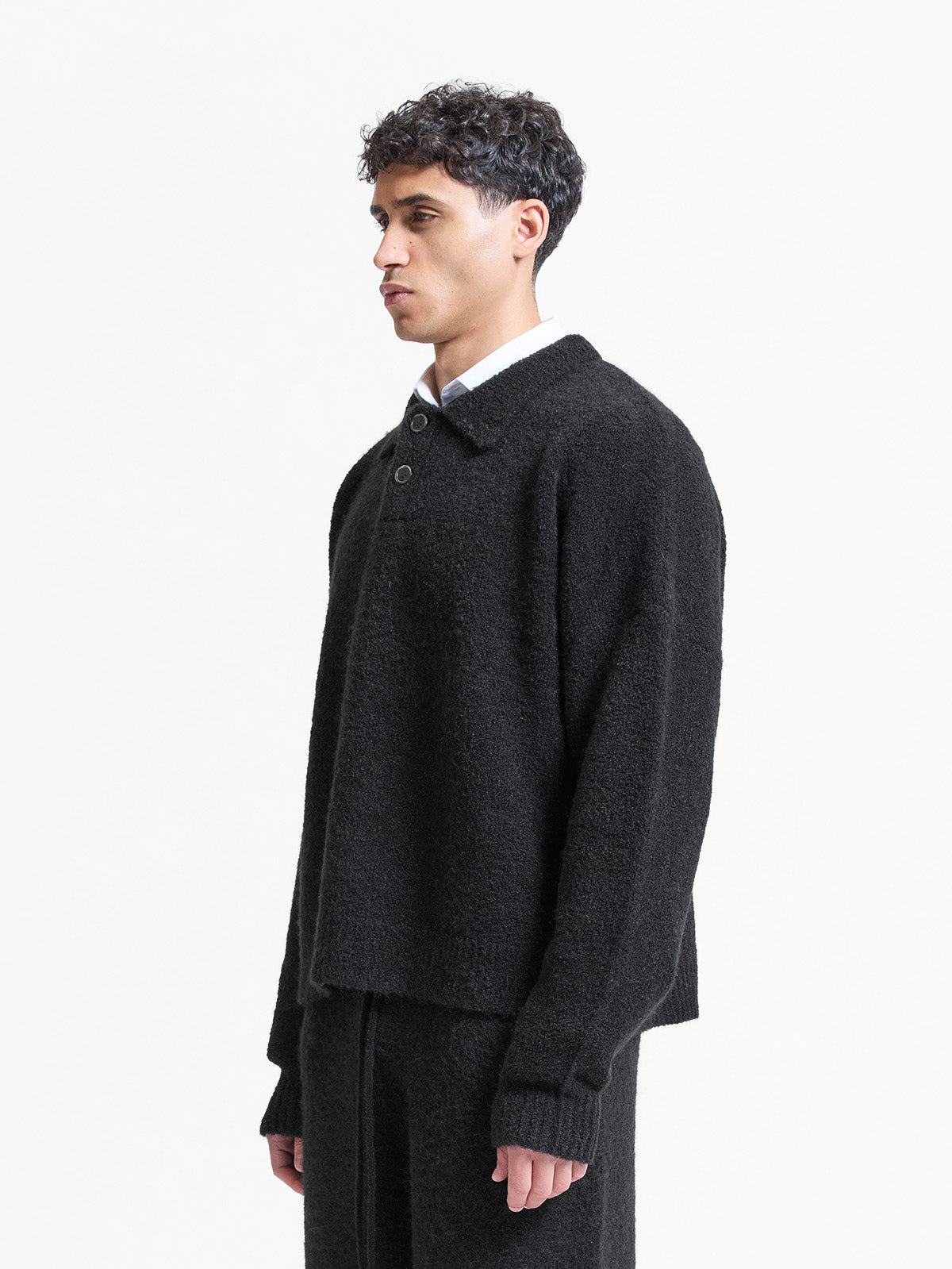 BOUCLE KNIT POLO - BLACK
