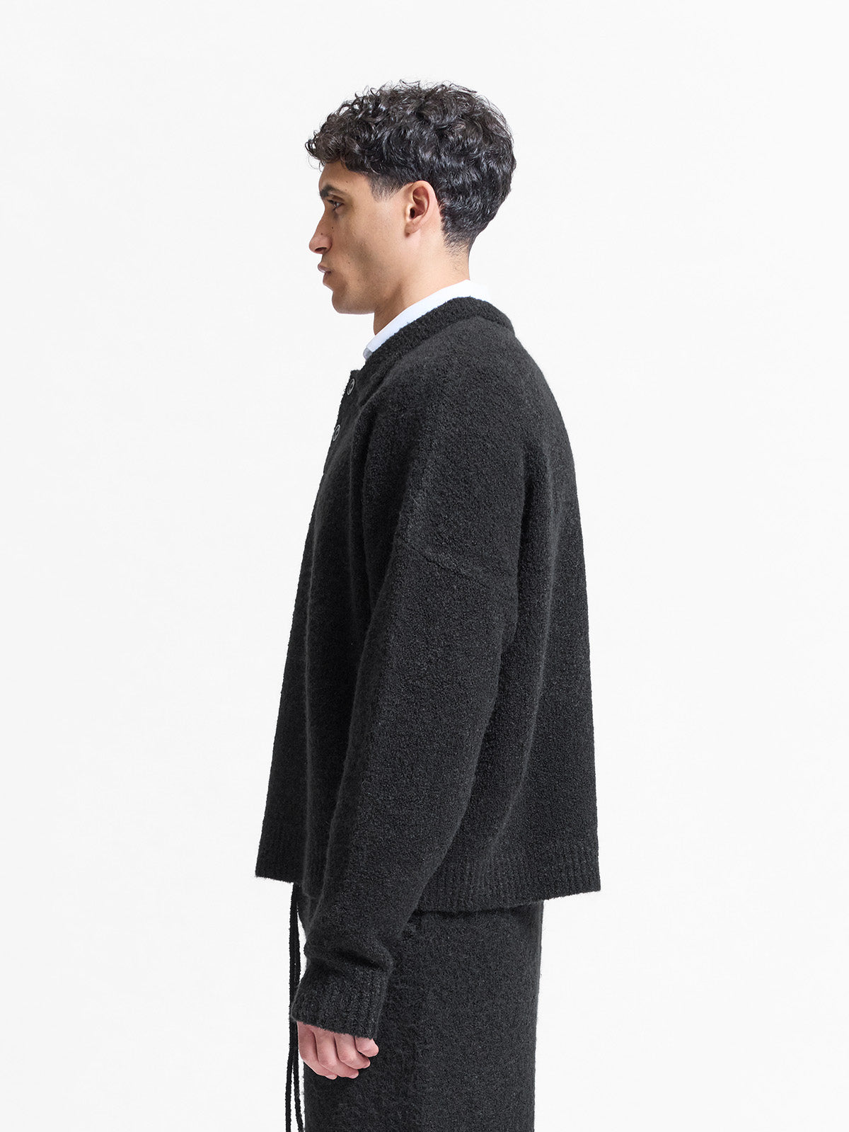 BOUCLE KNIT POLO - BLACK