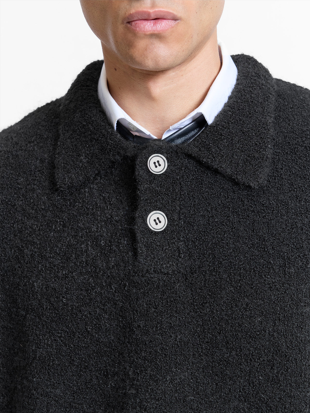 BOUCLE KNIT POLO - BLACK