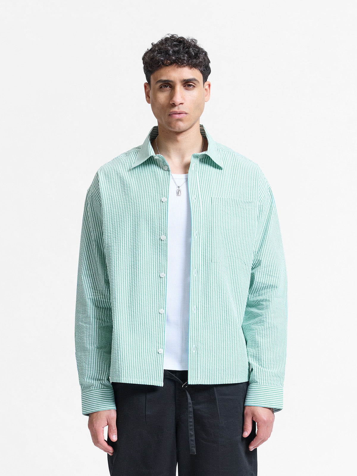 SIGNE SHIRT - GREEN STRIPED