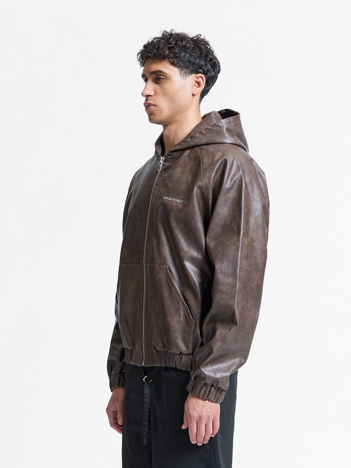 HOODED LEATHER JACKET - VINTAGE BROWN