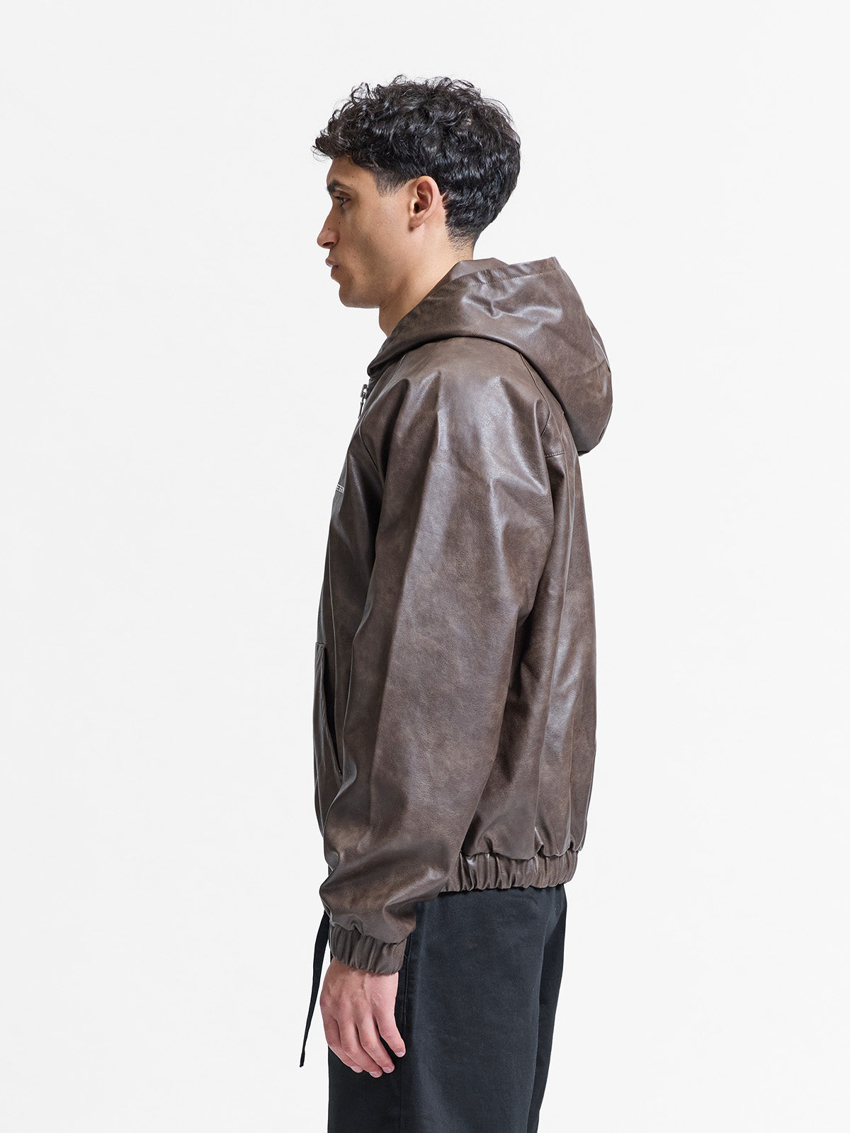 HOODED LEATHER JACKET - VINTAGE BROWN