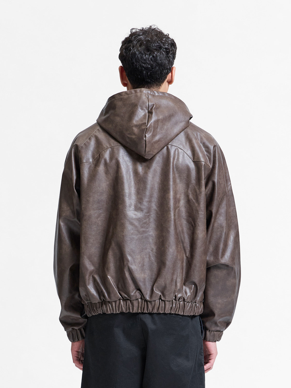 HOODED LEATHER JACKET - VINTAGE BROWN
