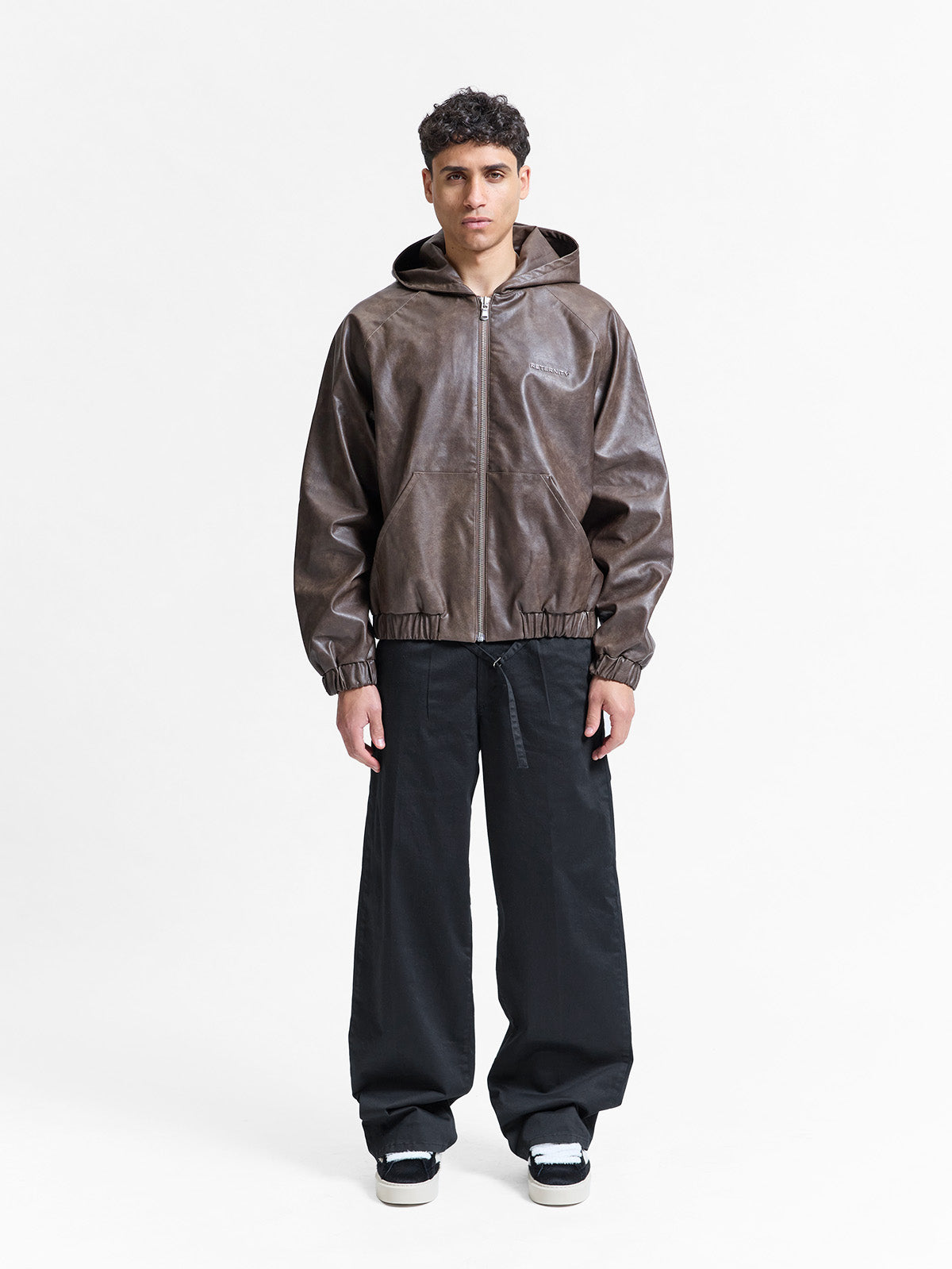 HOODED LEATHER JACKET - VINTAGE BROWN