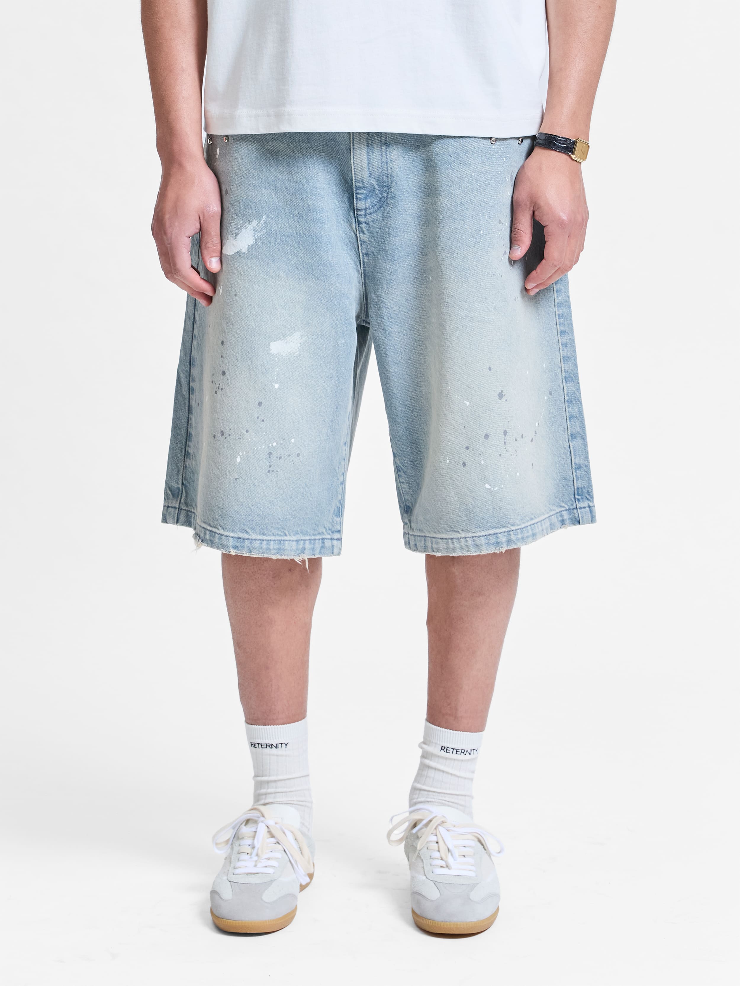 STUDDED JORTS - LIGHT BLUE