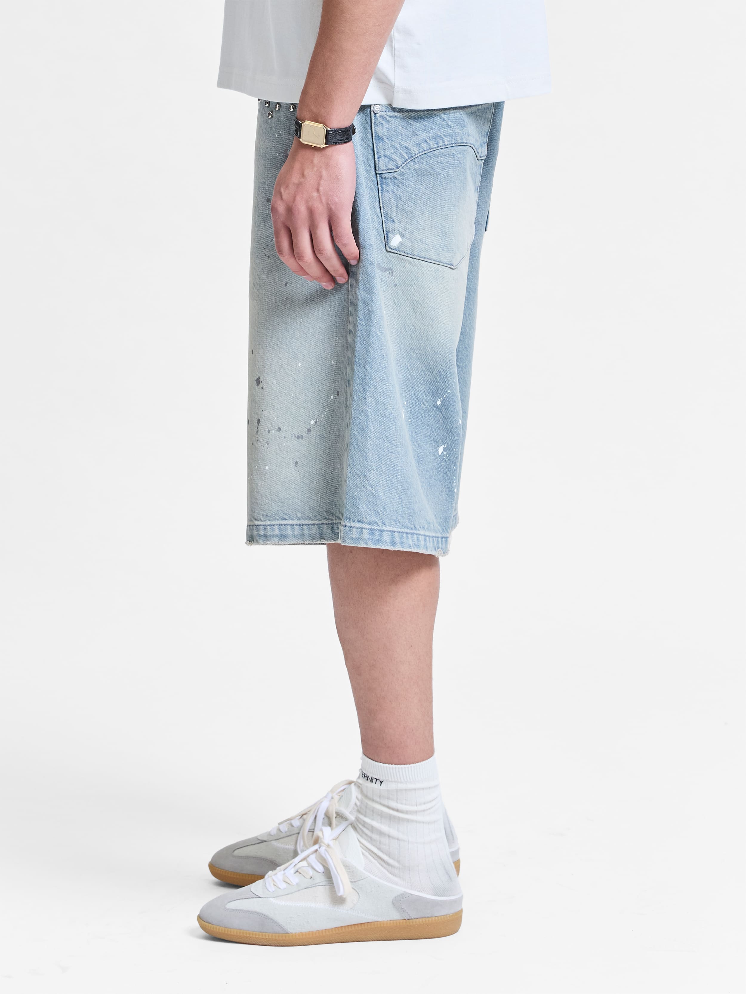 STUDDED JORTS - LIGHT BLUE