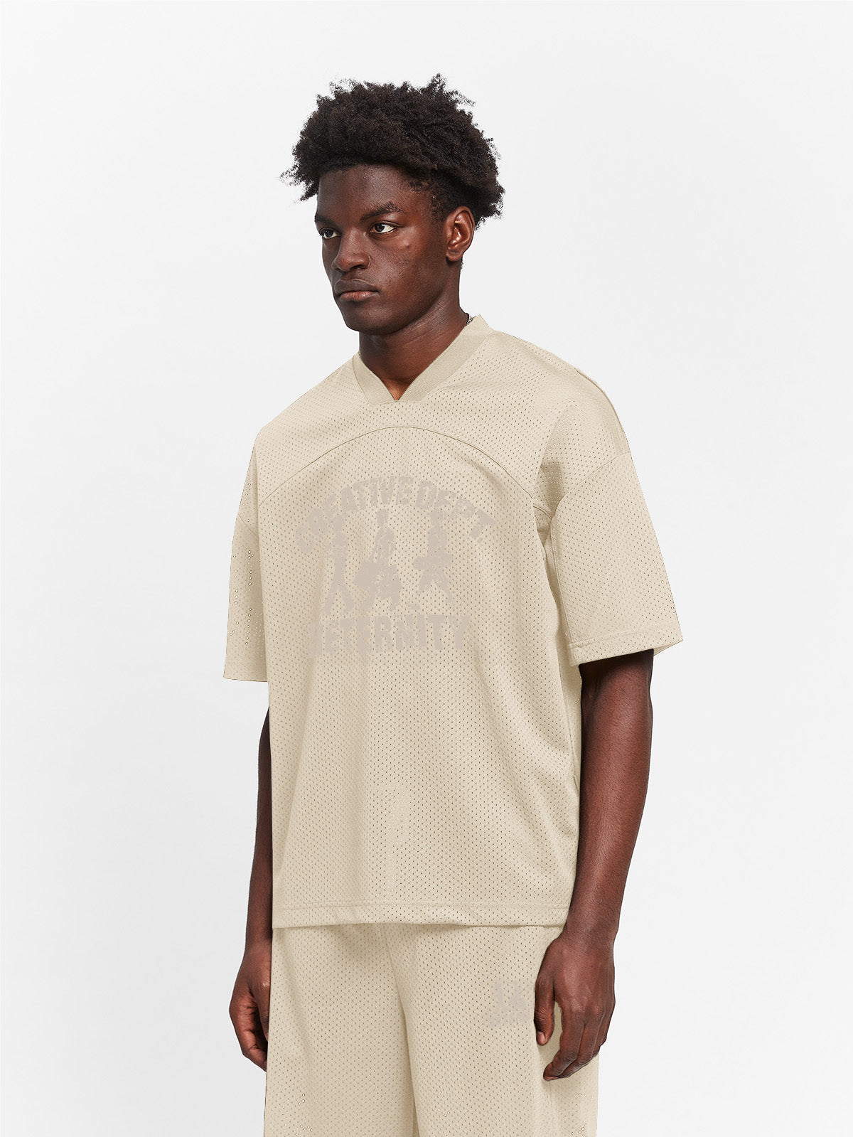 CREATIVE DEPT LOGO MESH T-SHIRT - CREAM
