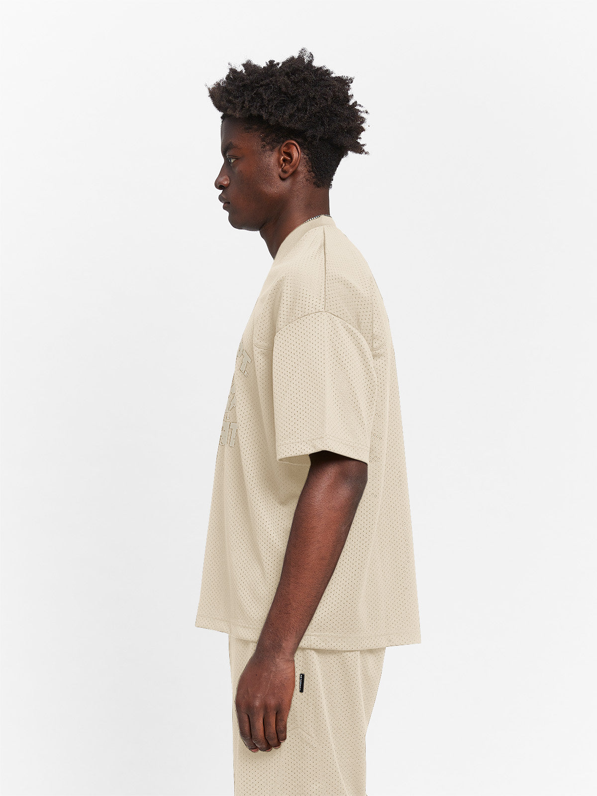 CREATIVE DEPT LOGO MESH T-SHIRT - CREAM