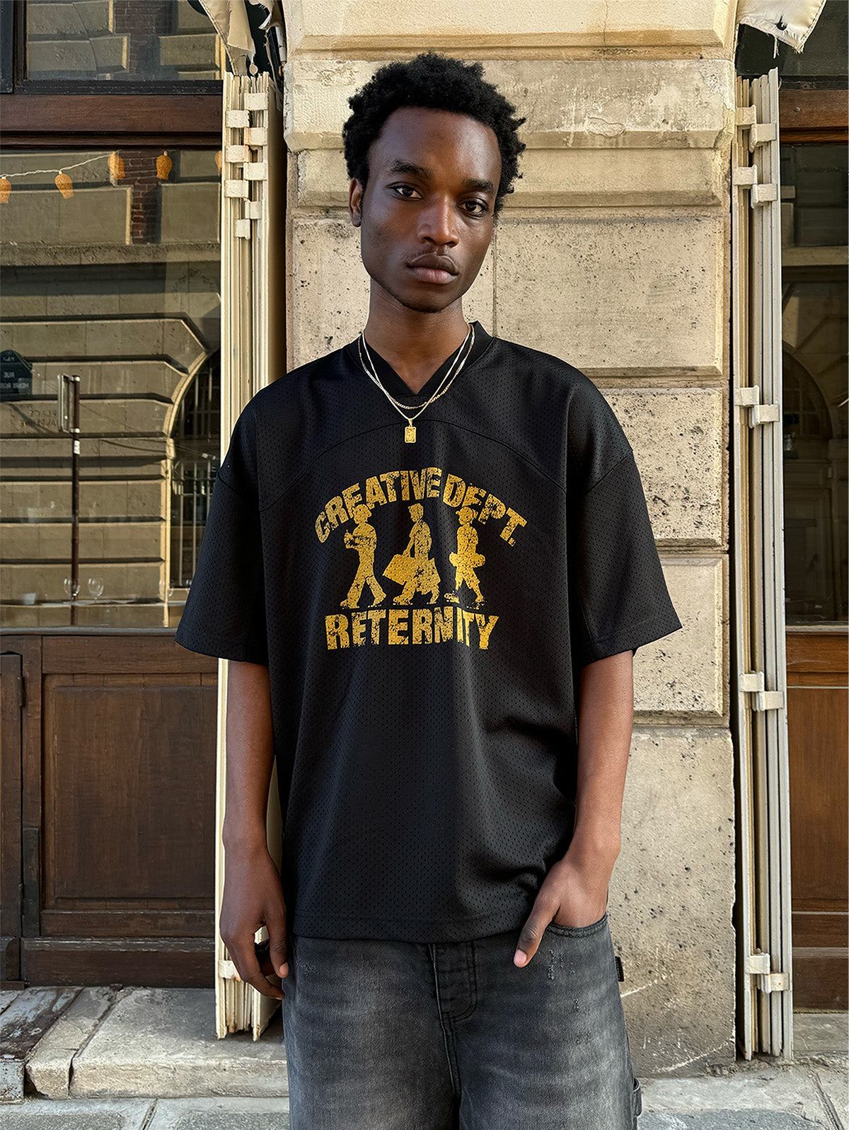 CREATIVE DEPT LOGO MESH T-SHIRT - BLACK