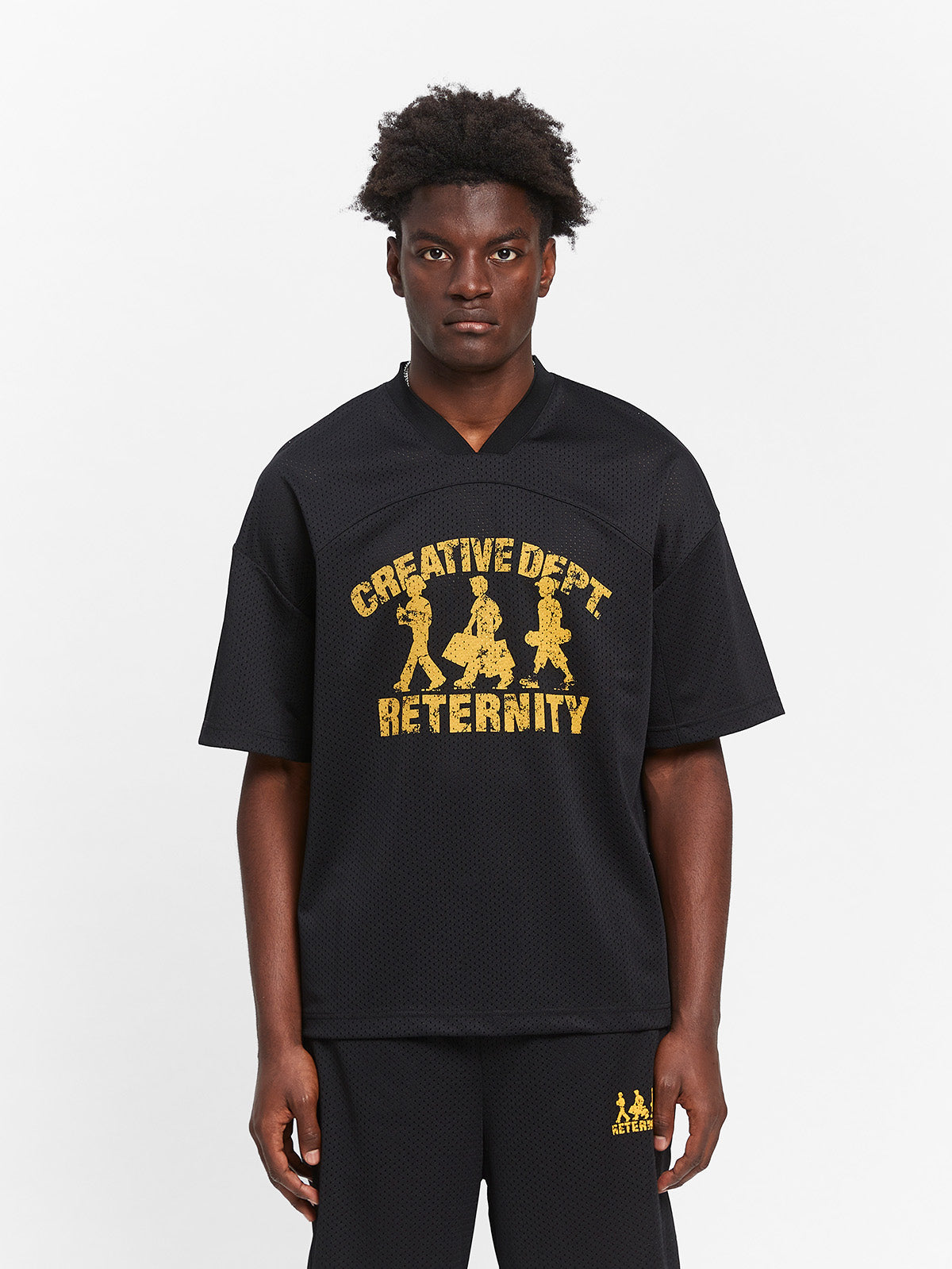 CREATIVE DEPT LOGO MESH T-SHIRT - BLACK