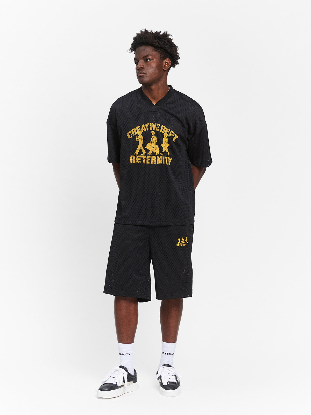 CREATIVE DEPT LOGO MESH T-SHIRT - BLACK