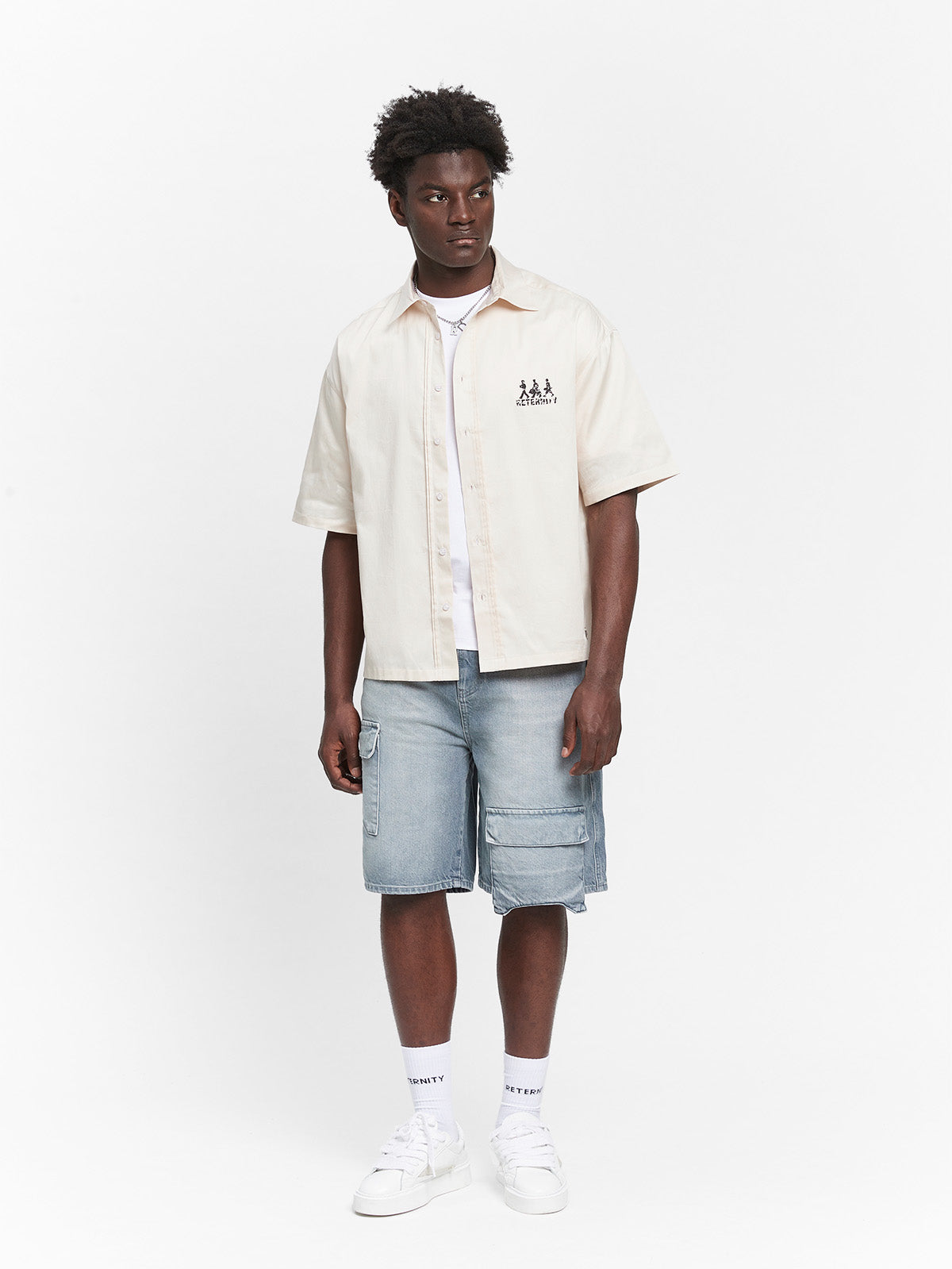 CREATIVE DEPT LOGO BUTTON SHIRT - CREAM