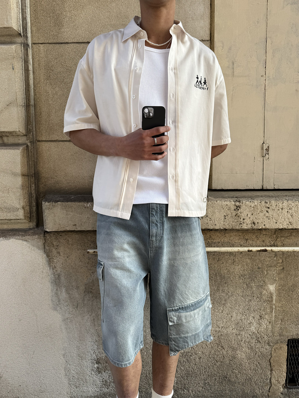 CREATIVE DEPT LOGO BUTTON SHIRT - CREAM