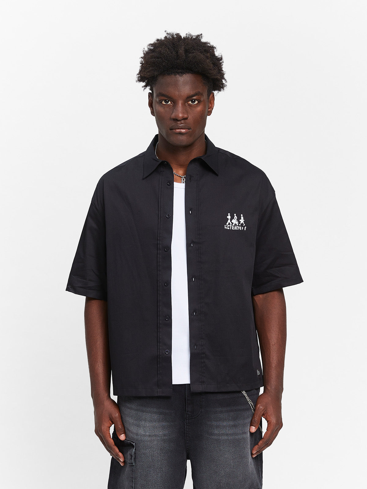 CREATIVE DEPT LOGO BUTTON SHIRT - BLACK