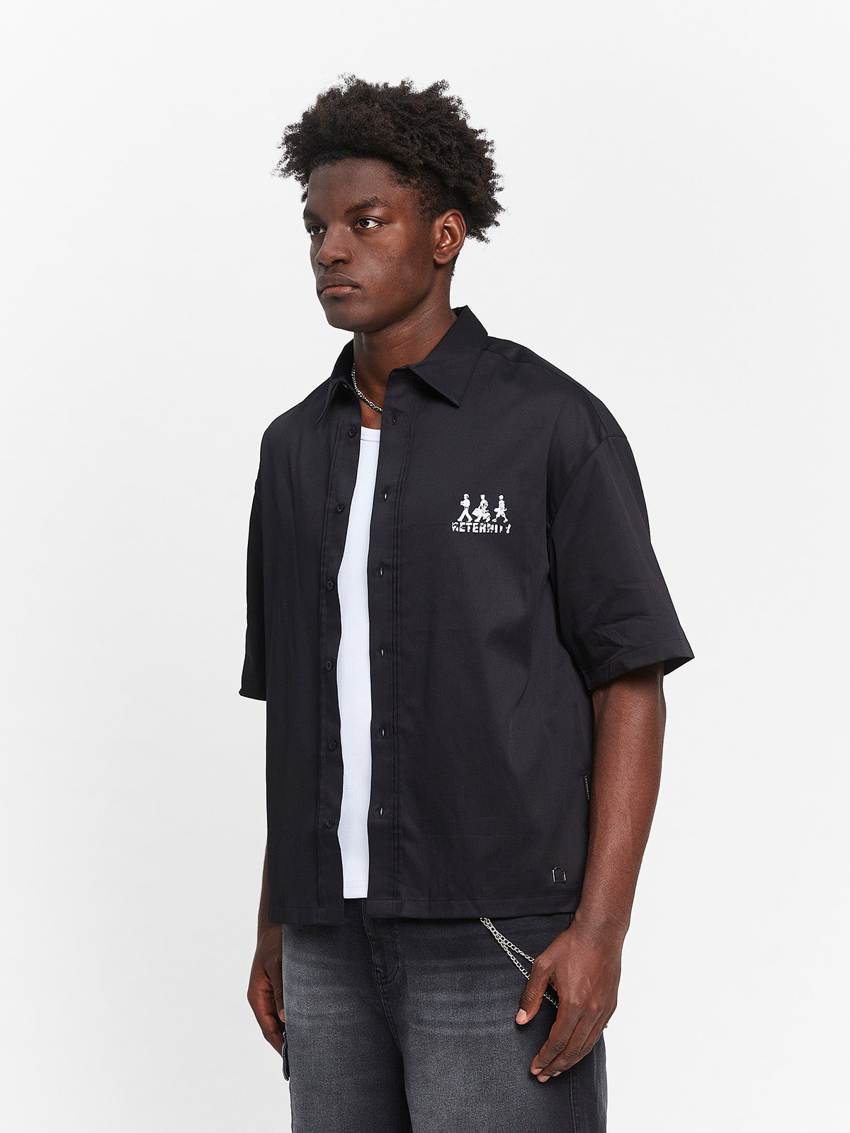 CREATIVE DEPT LOGO BUTTON SHIRT - BLACK