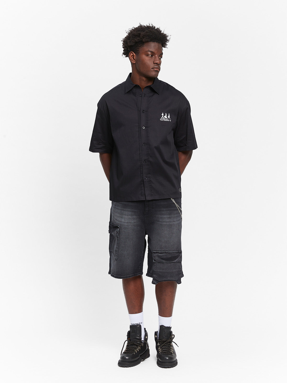 CREATIVE DEPT LOGO BUTTON SHIRT - BLACK