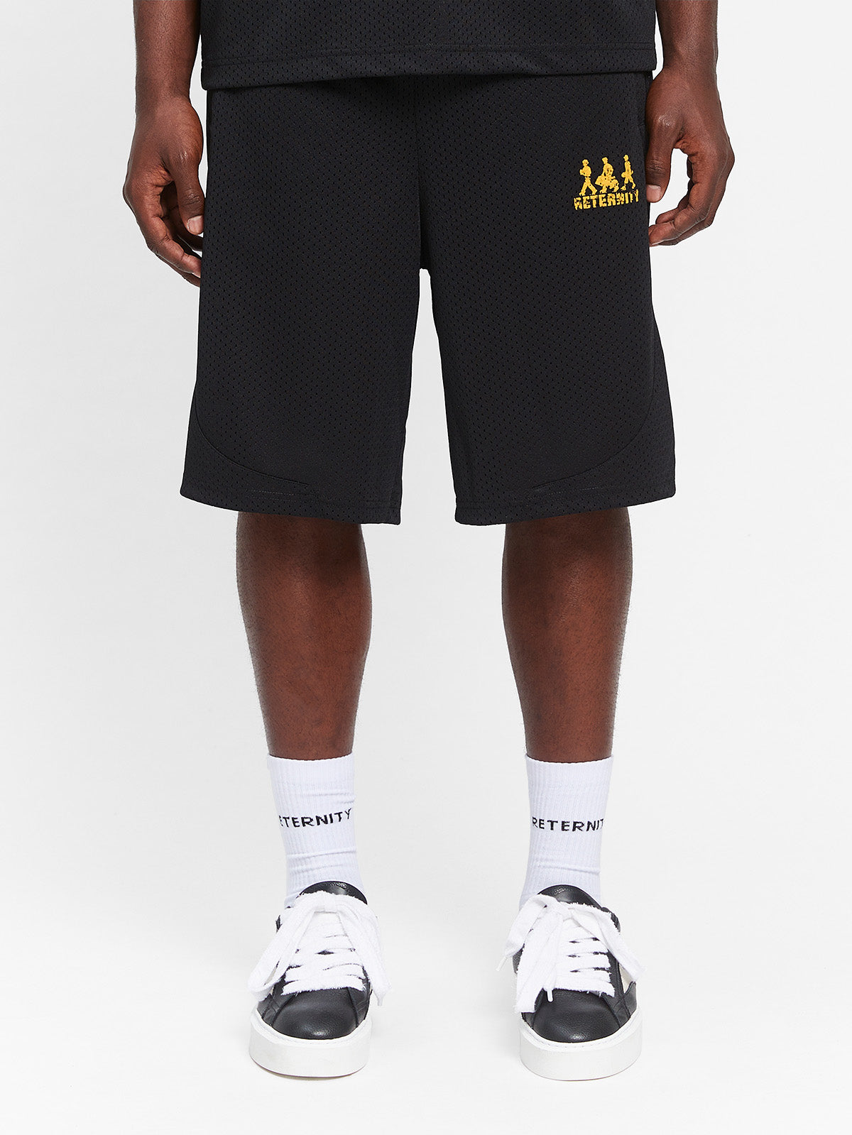 CREATIVE DEPT LOGO MESH SHORTS - BLACK