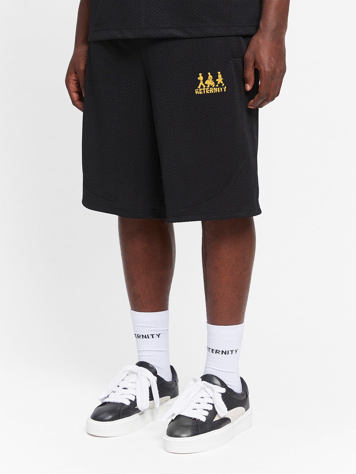 CREATIVE DEPT LOGO MESH SHORTS - BLACK