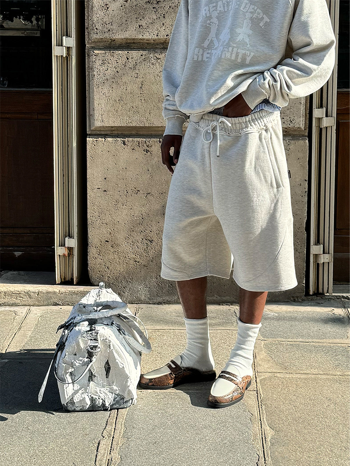 CREATIVE DEPT LOGO COTTON SHORTS - MELANGE GREY