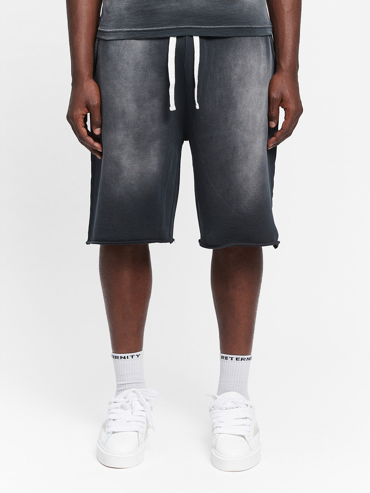 UNFINISHED COTTON SHORTS - WASHED BLACK