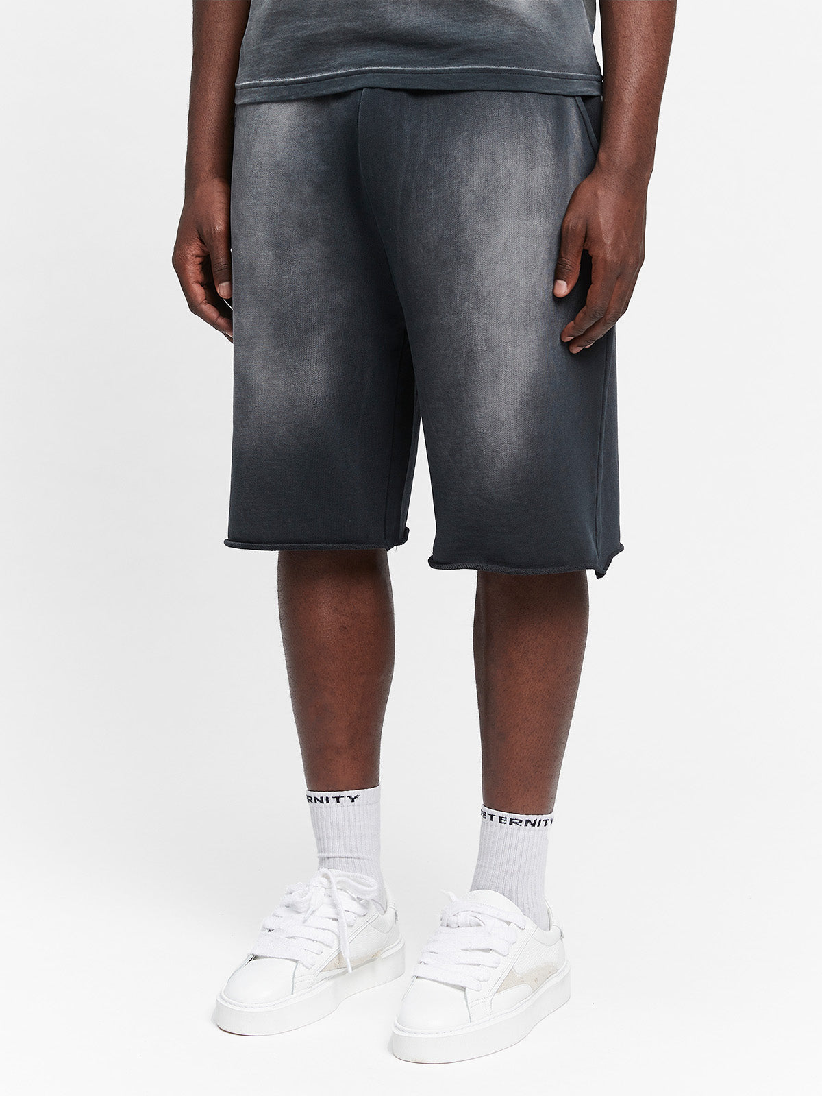 UNFINISHED COTTON SHORTS - WASHED BLACK