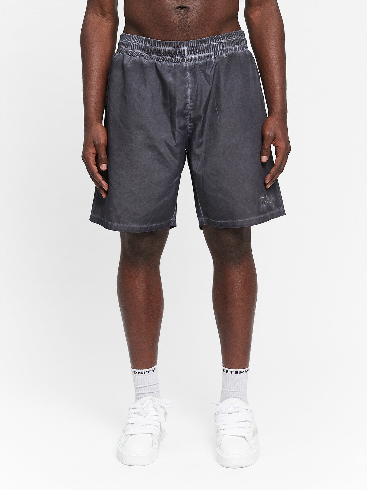 OIL WASHED SWIM SHORTS - BLACK