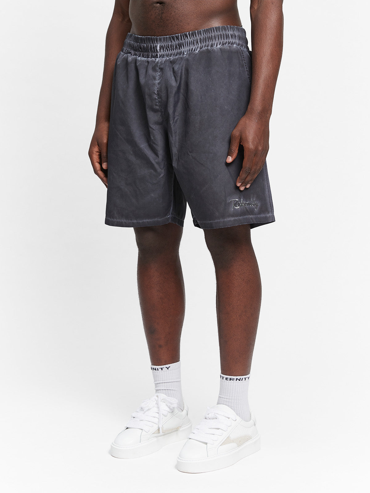 OIL WASHED SWIM SHORTS - BLACK