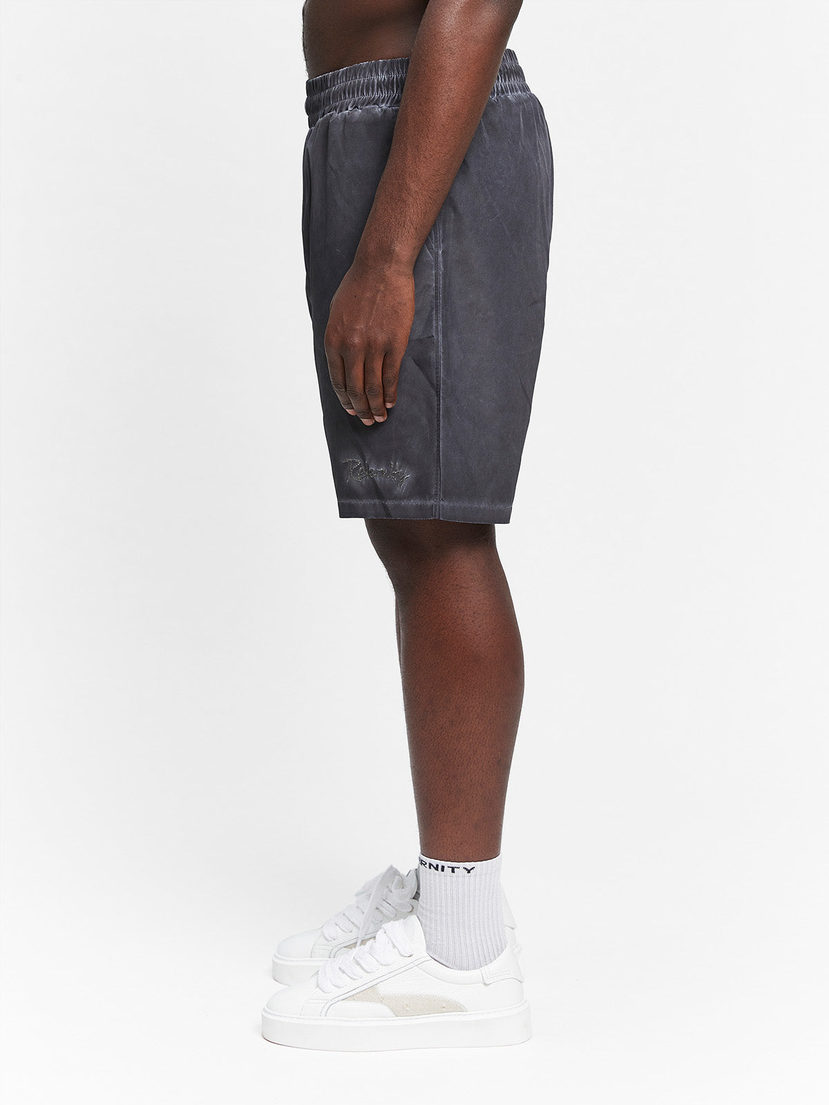 OIL WASHED SWIM SHORTS - BLACK