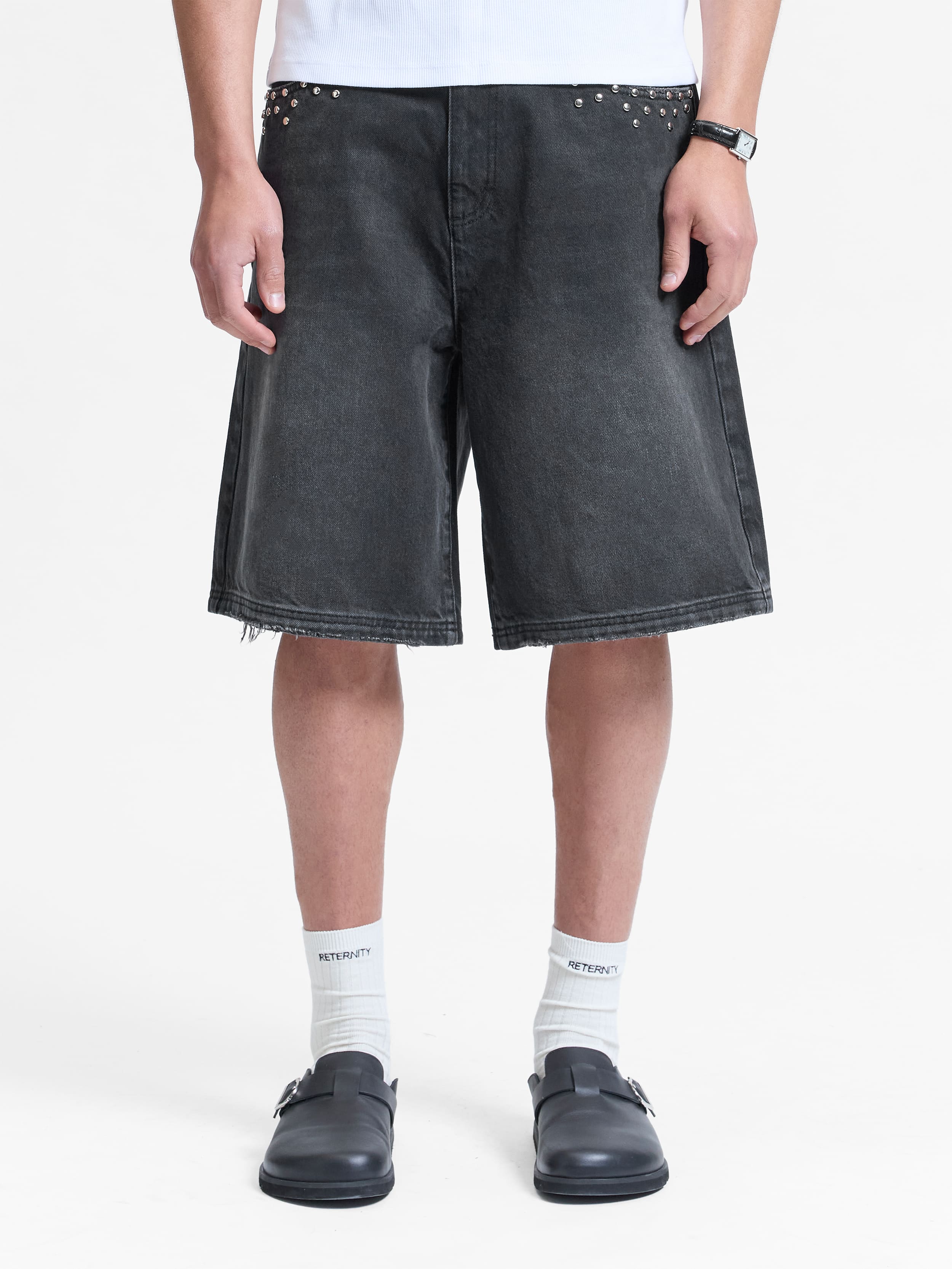 STUDDED JORTS - BLACK