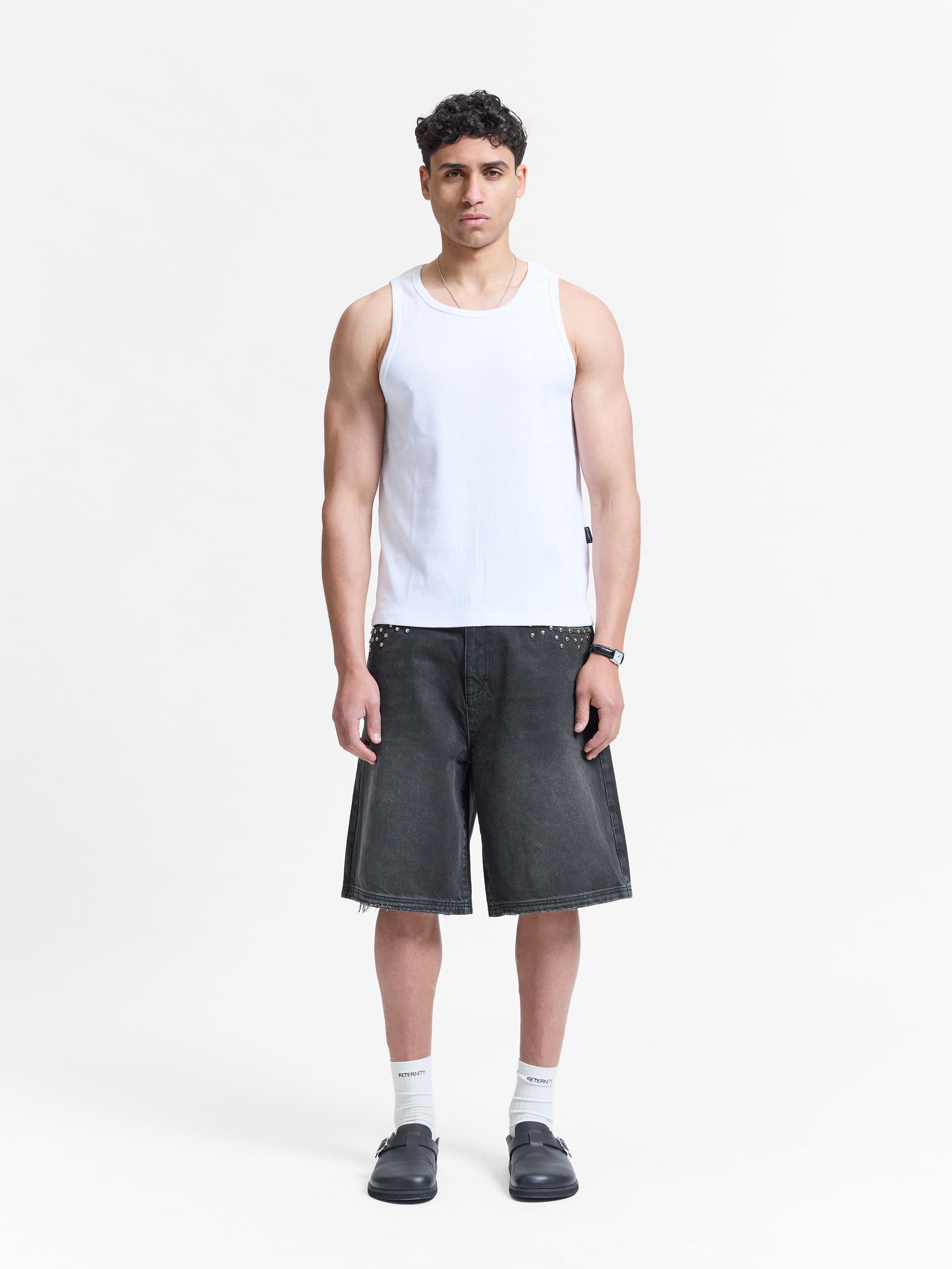 STUDDED JORTS - BLACK