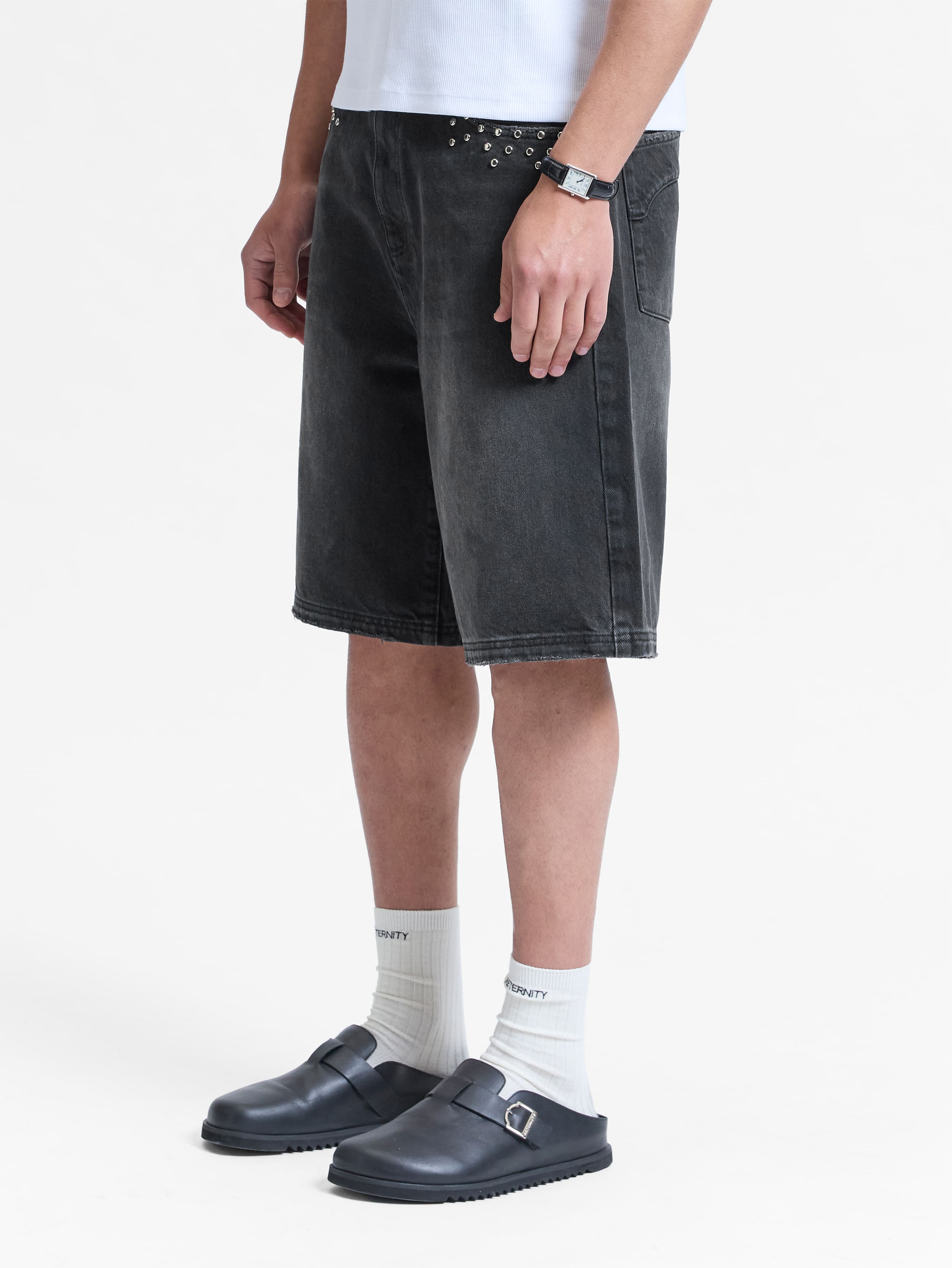STUDDED JORTS - BLACK