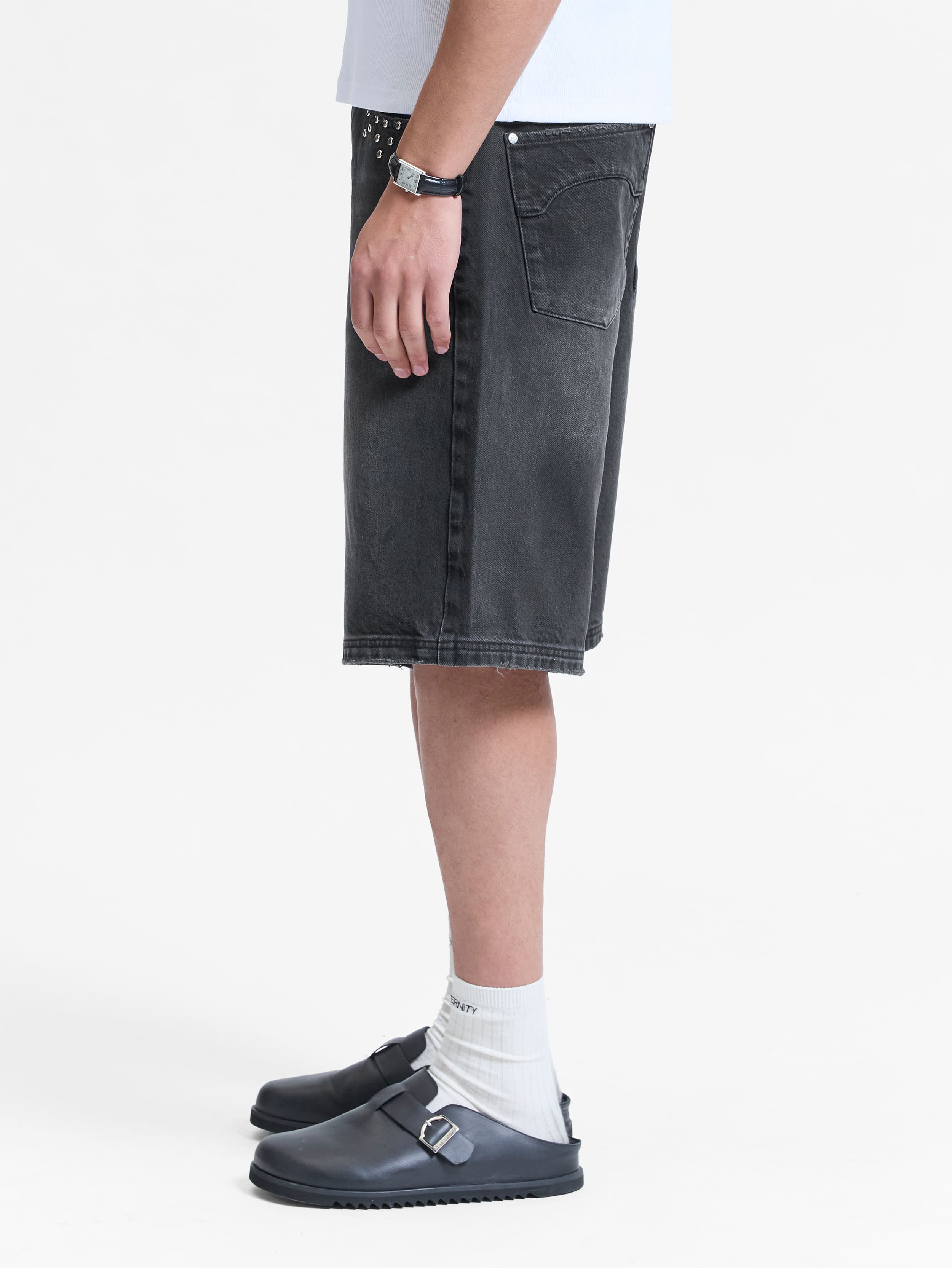 STUDDED JORTS - BLACK