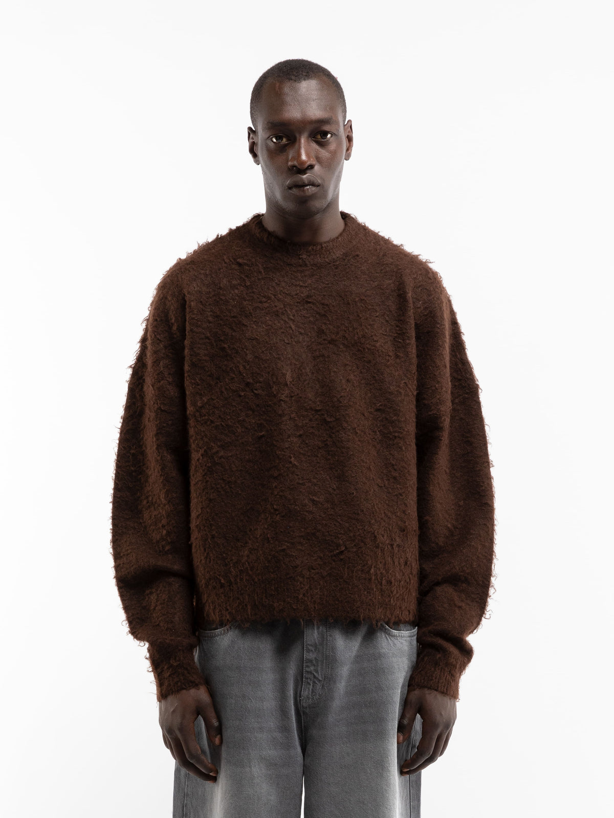 VINTAGE FURRY KNIT SWEATER - BROWN