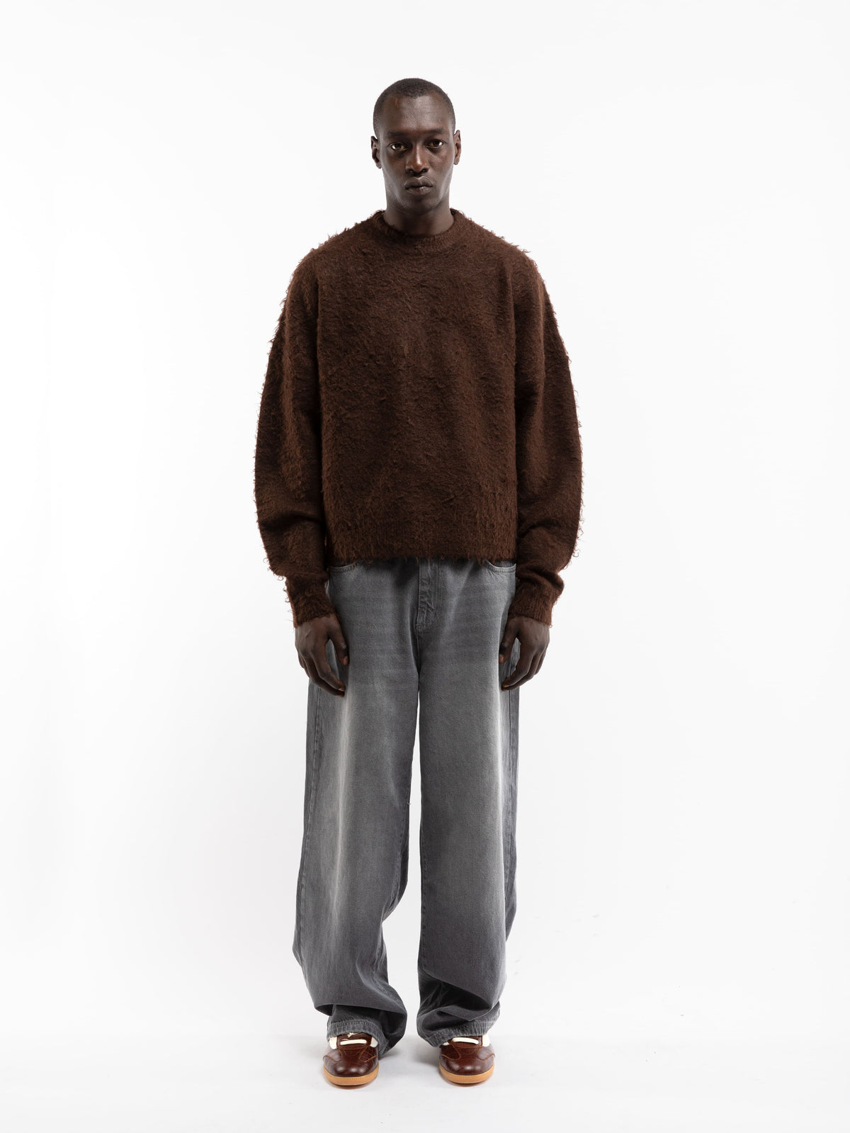 VINTAGE FURRY KNIT SWEATER - BROWN