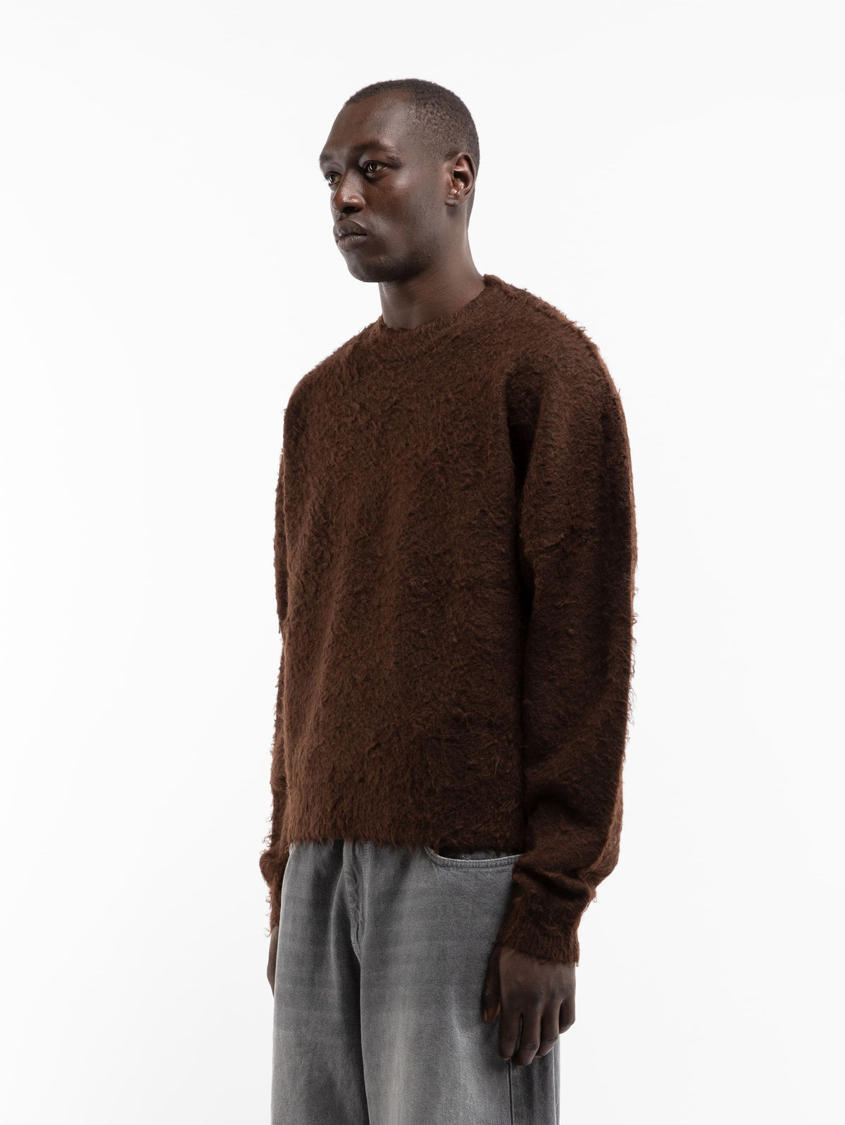 VINTAGE FURRY KNIT SWEATER - BROWN