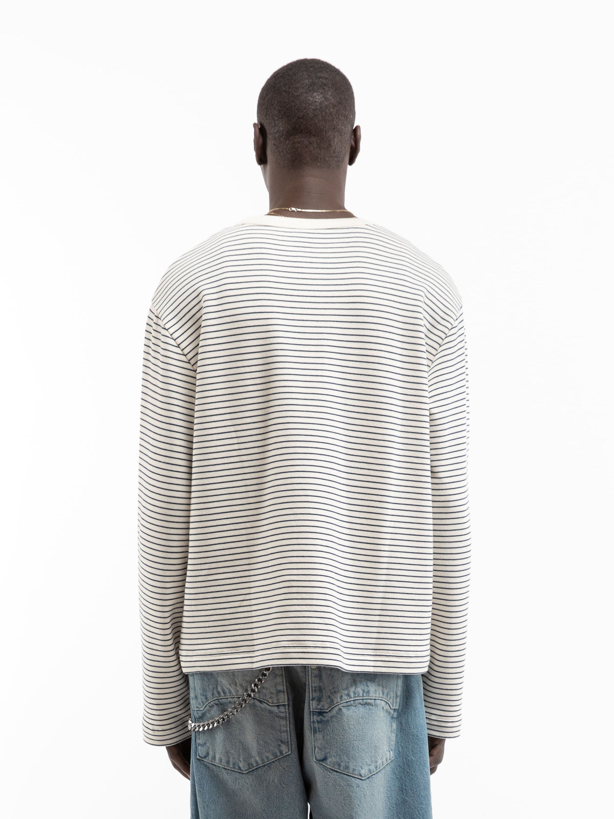 HENLEY STRIPE LONGSLEEVE - OFF WHITE/NAVY