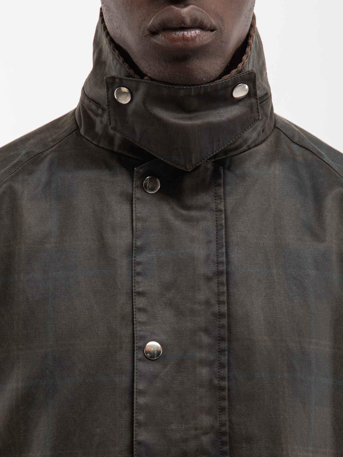 CHECKERED WAXED HUNTING JACKET - DARK BLUE