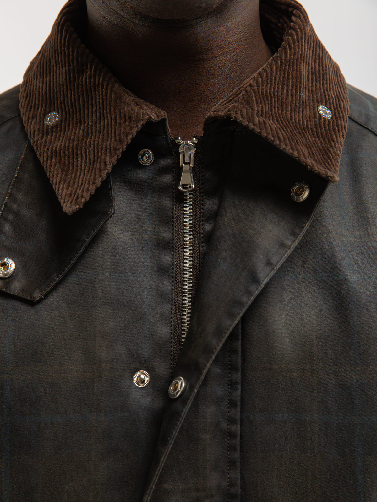 CHECKERED WAXED HUNTING JACKET - DARK BLUE