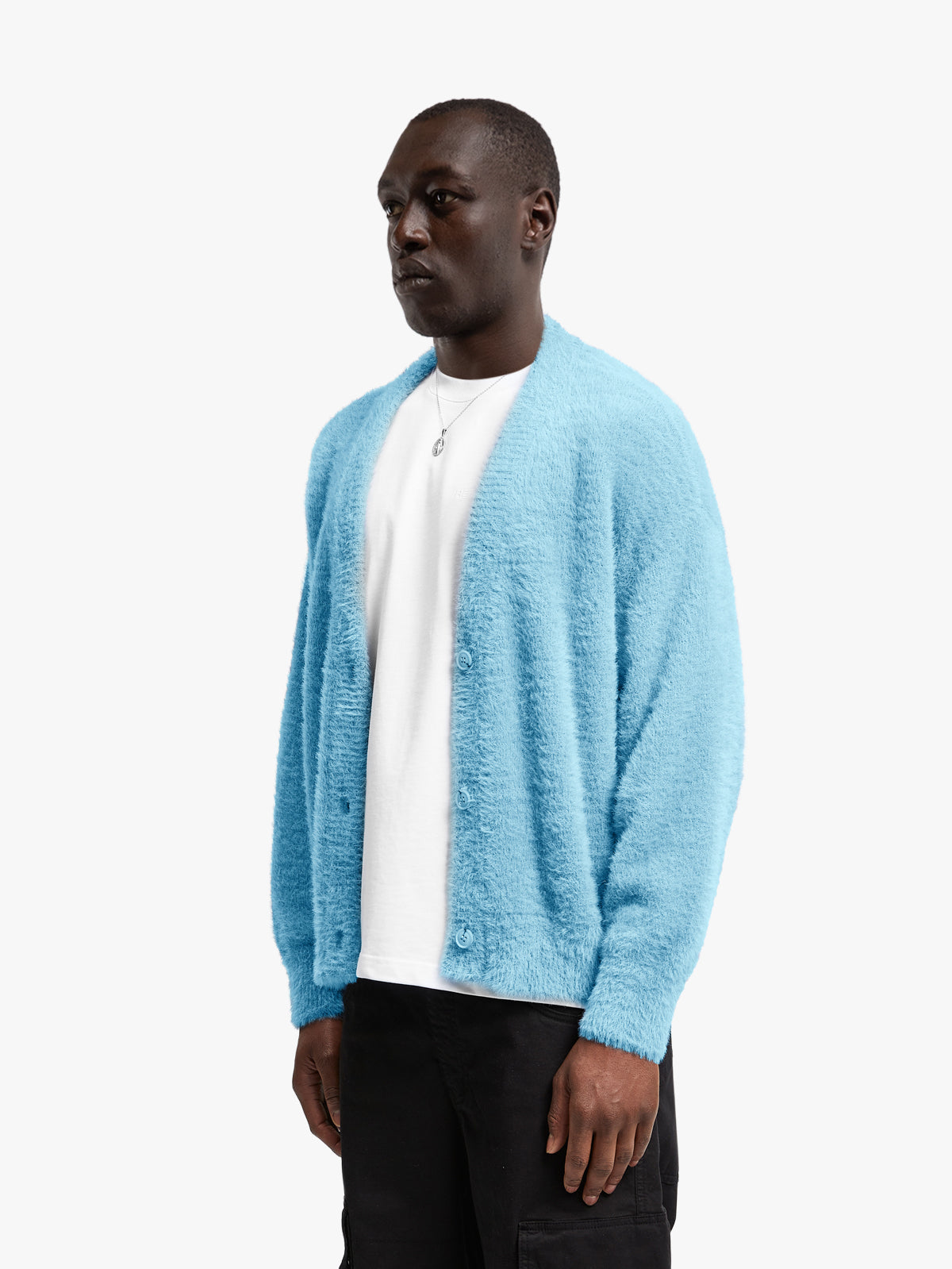 ESSENTIAL FURRY KNIT CARDIGAN - LIGHT BLUE