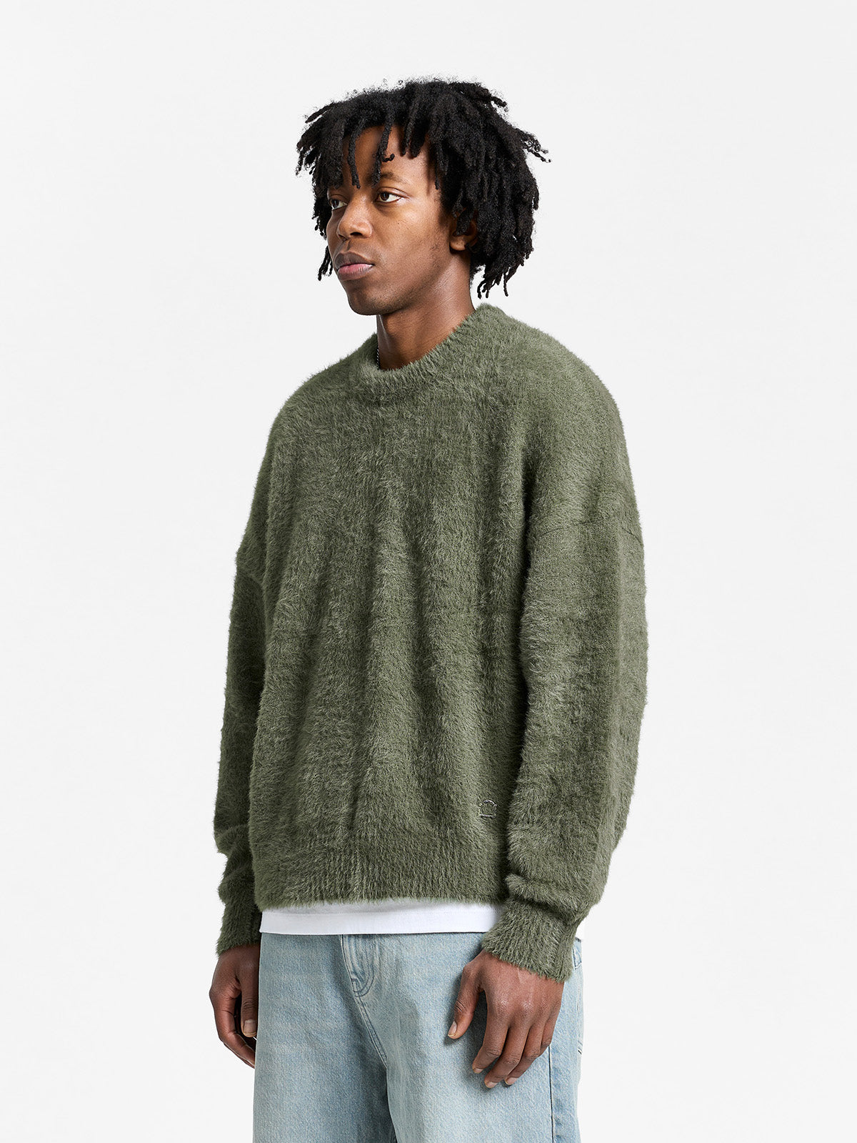 ESSENTIAL FURRY KNIT SWEATER - DARKGREEN