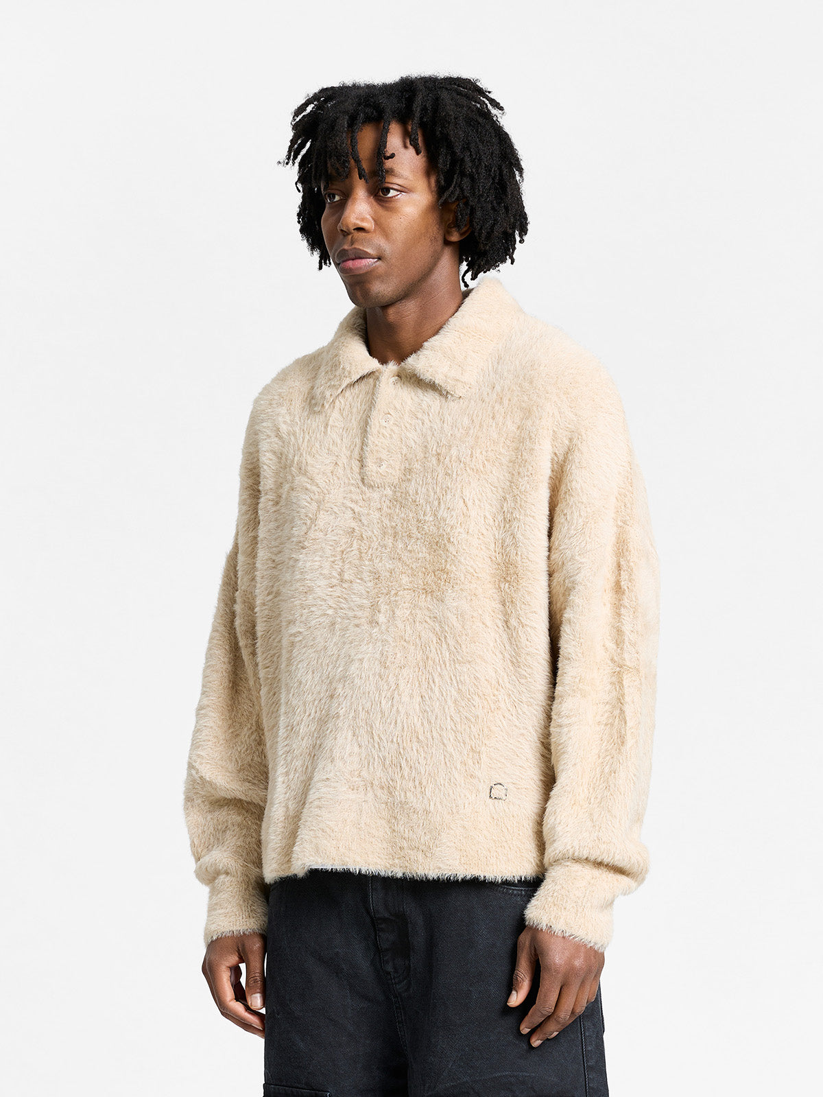 CLAIR FURRY KNIT POLO - SAND
