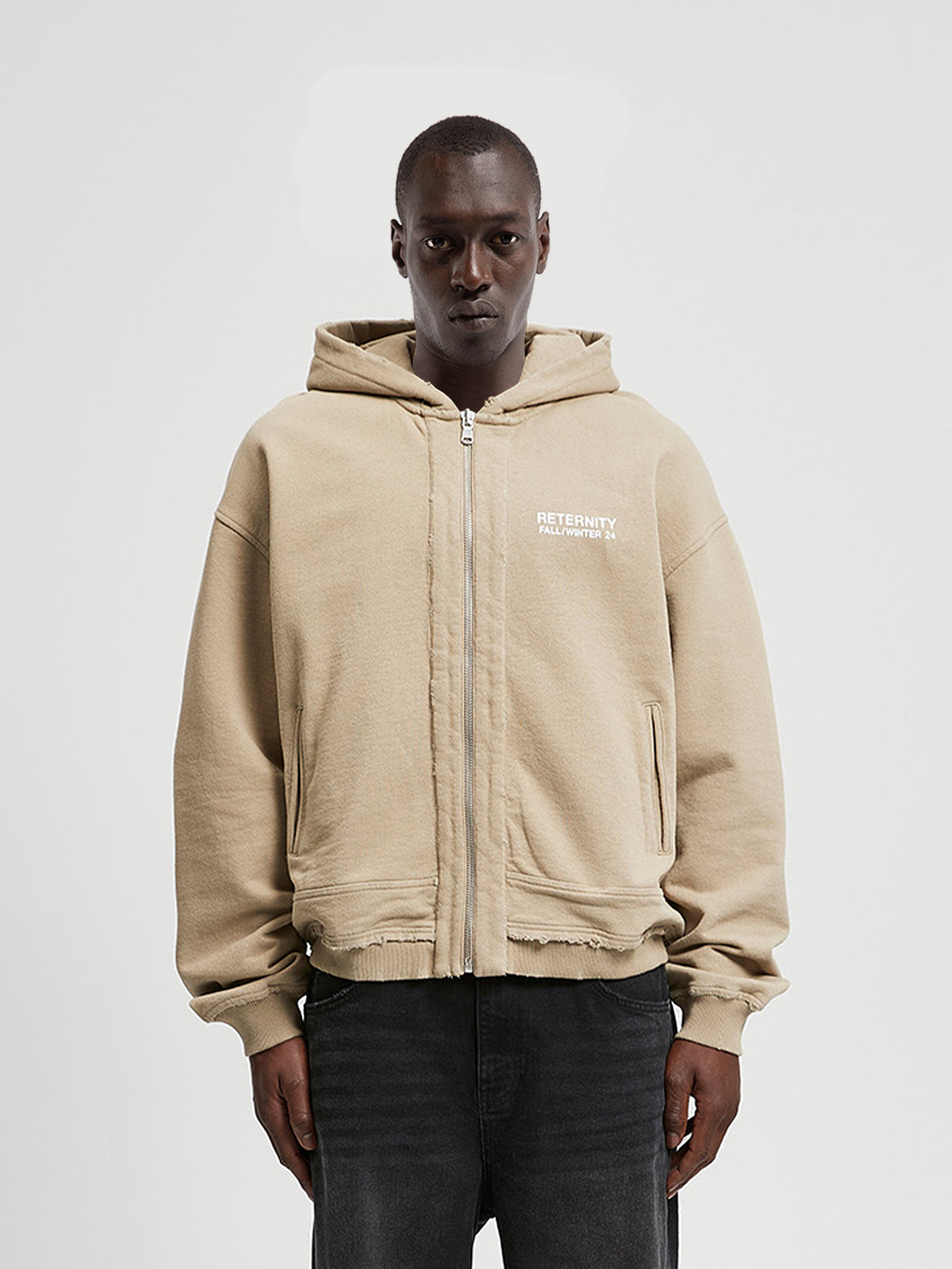 RIBBED ZIP-HOODIE - TAUPE