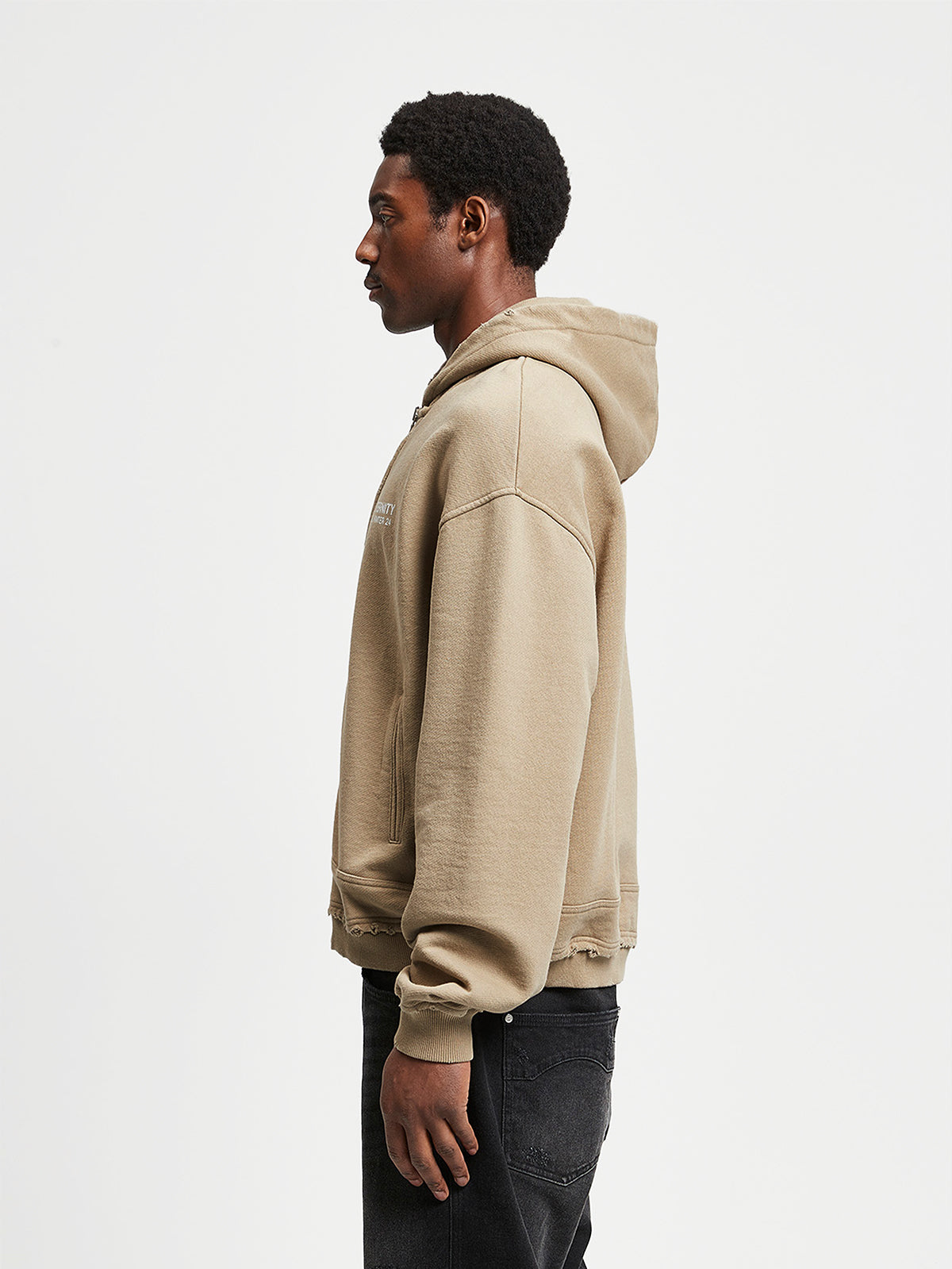 RIBBED ZIP-HOODIE - TAUPE