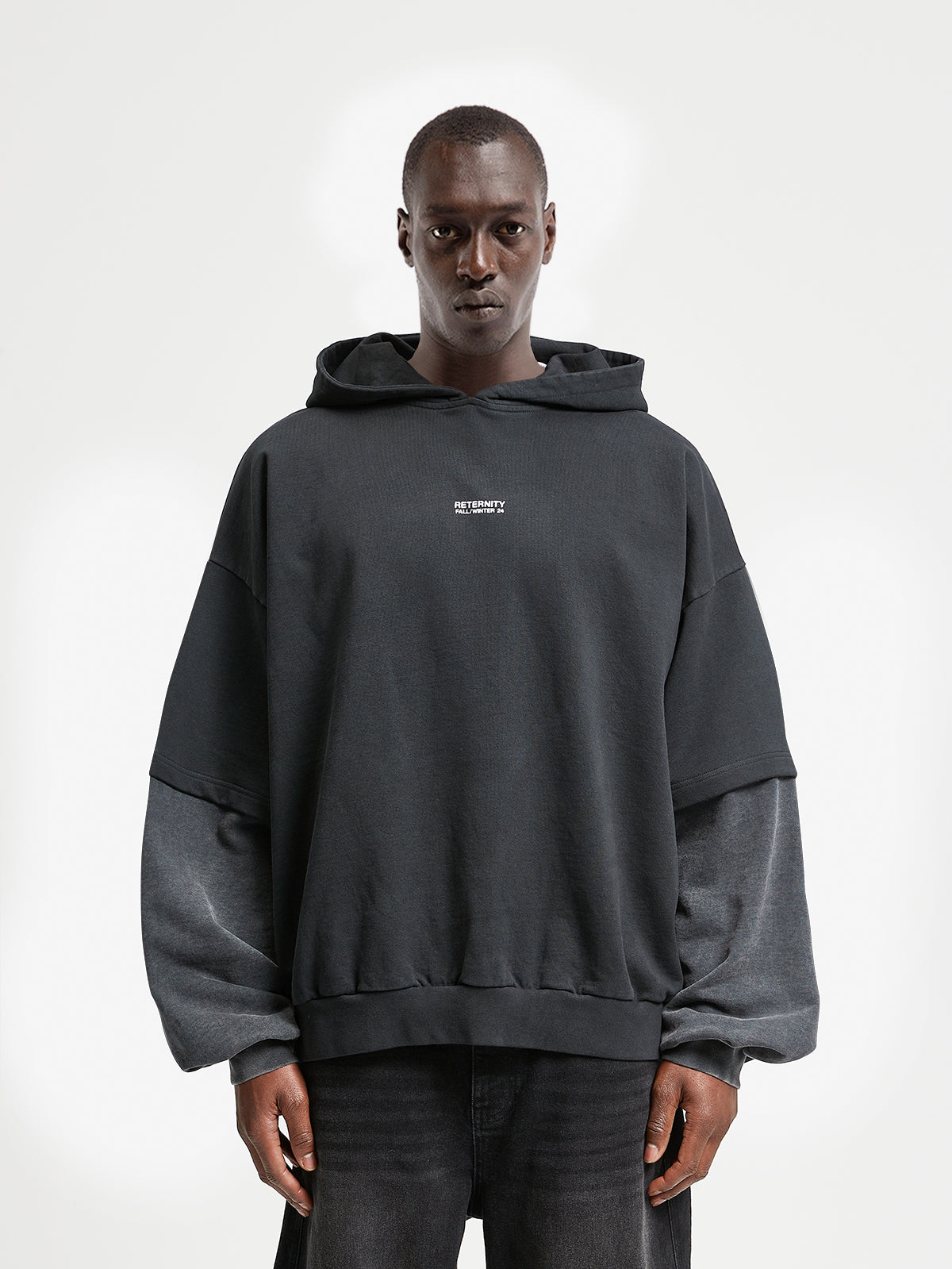 DOUBLE SLEEVE HOODIE - WASHED GREY