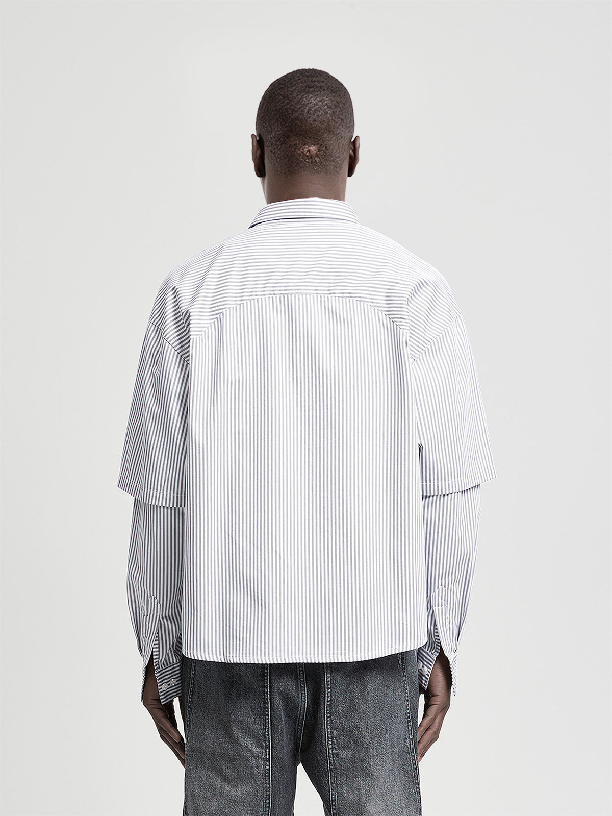 DOUBLE SLEEVE BUTTON SHIRT - WHITE/GREY