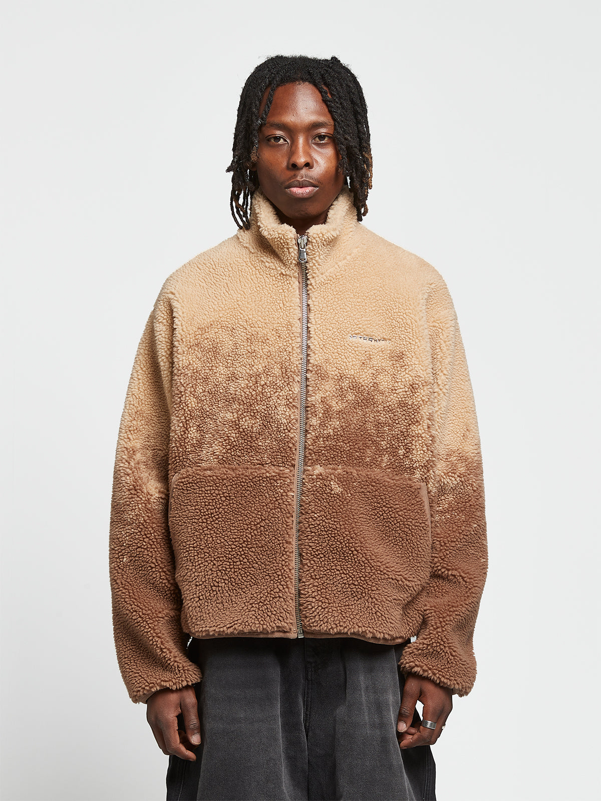 SPRAYED FLEECE JACKET - BROWN/TAUPE