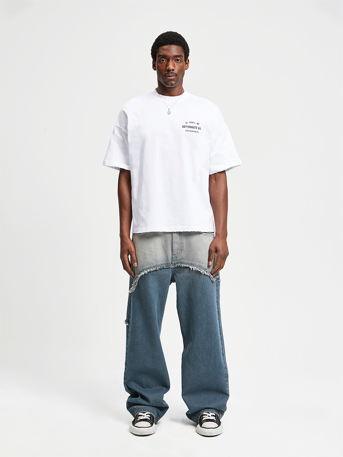 SPRAYED SPLIT DENIM - WASHED BLUE