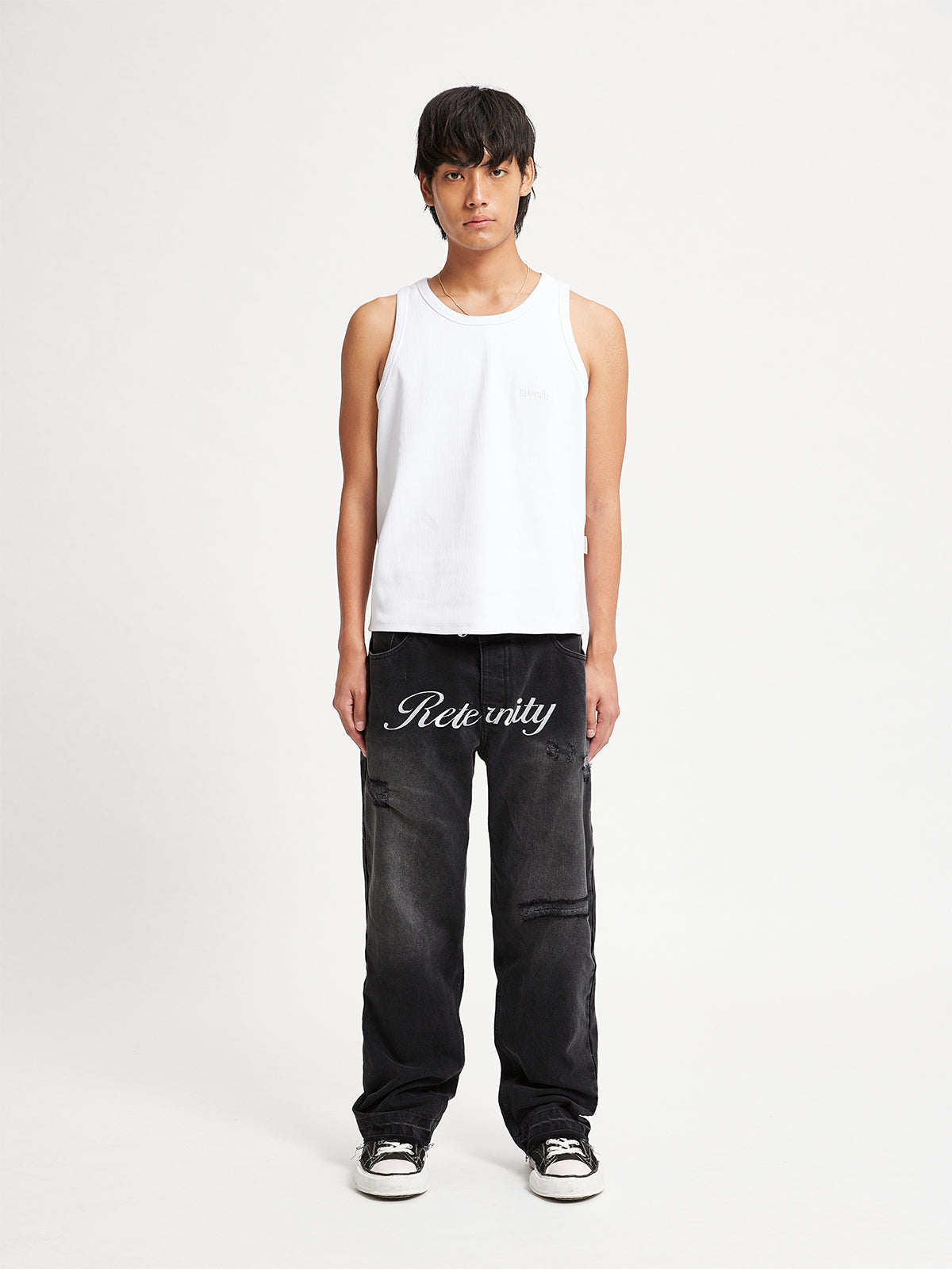 DENIM WITH APPLICATION - WASHED BLACK