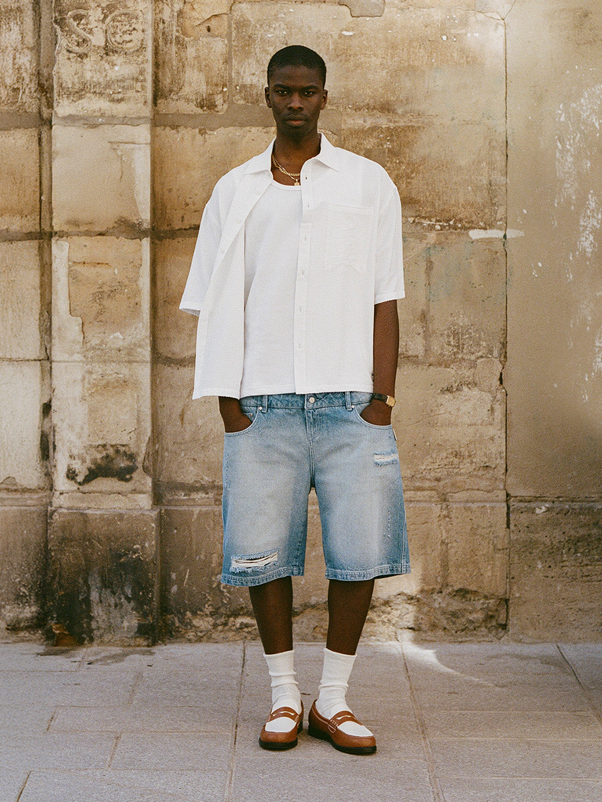 LAYERED SHORTS - WASHED BLUE